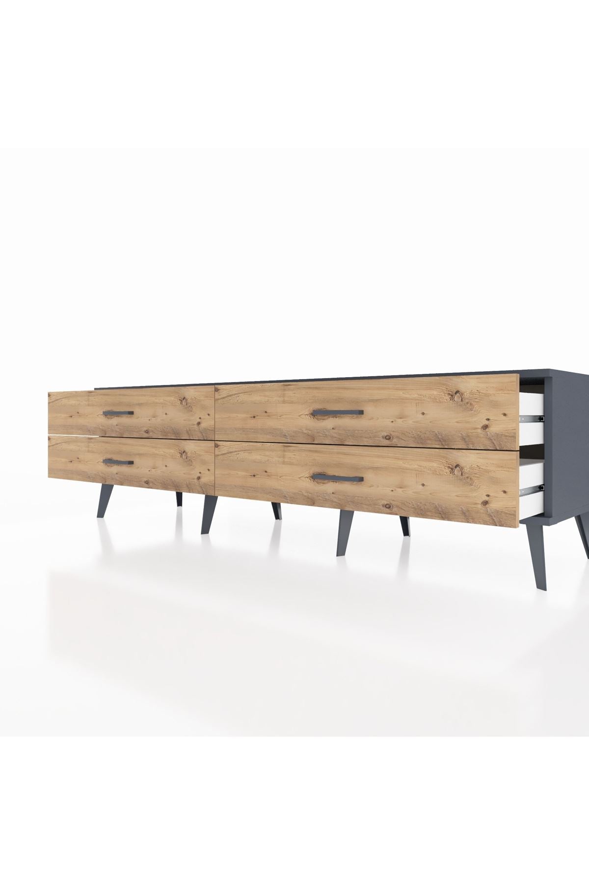 Hyperion TV Ünitesi 4 Çekmeceli  176x44x51 Antrasit-Antrasit/Çam