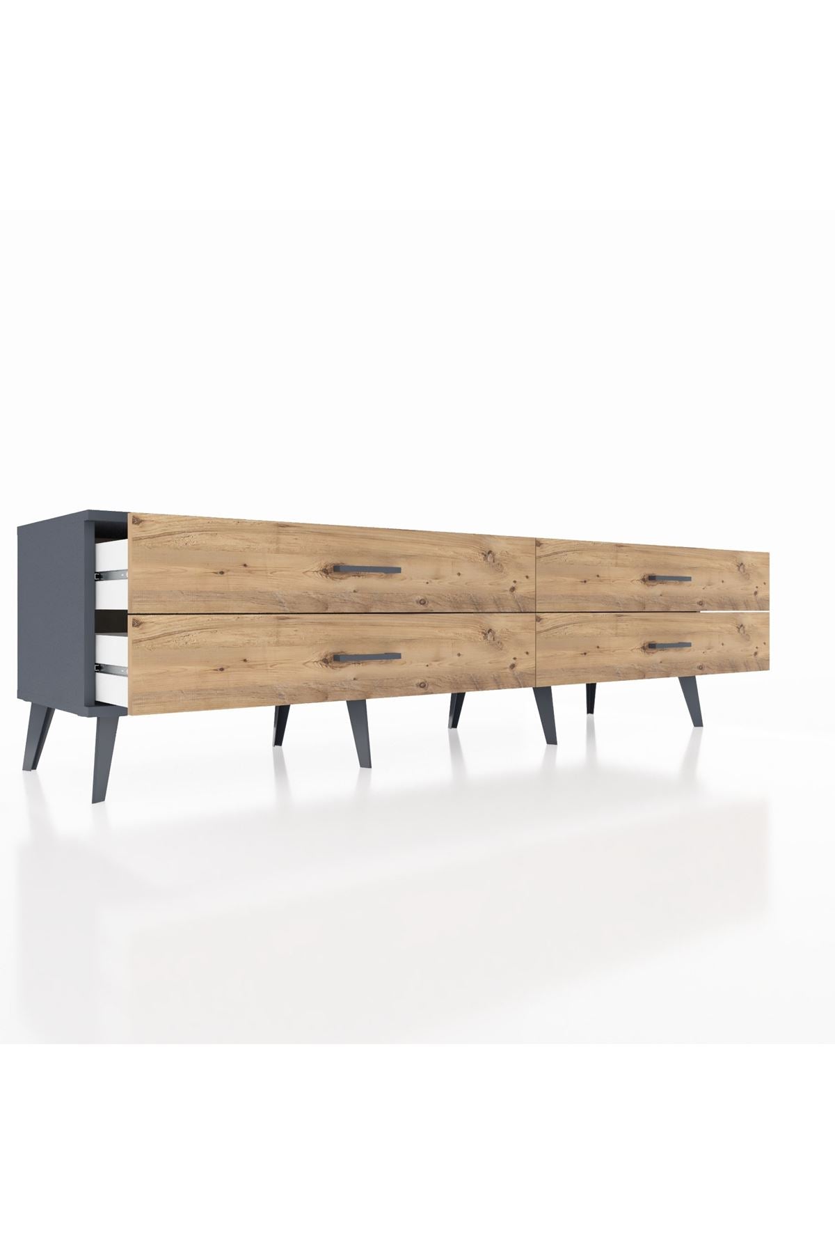 Hyperion TV Ünitesi 4 Çekmeceli  176x44x51 Antrasit-Antrasit/Çam