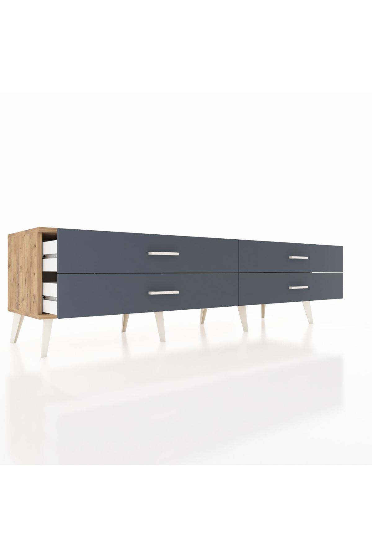 Hyperion TV Ünitesi 4 Çekmeceli  176x44x51 Çam-Çam/Antrasit