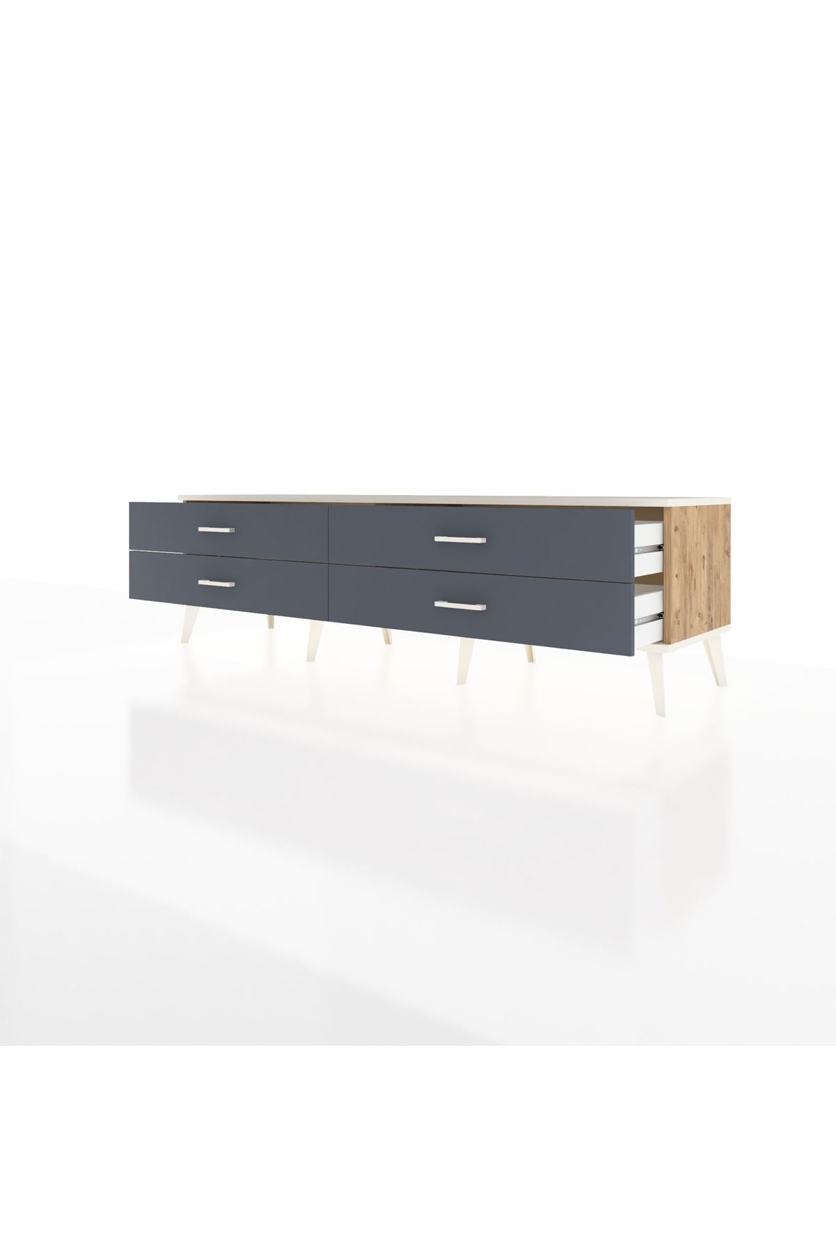 Hyperion TV Ünitesi 4 Çekmeceli  176x44x51 Çam-Aytaşı/Antrasit