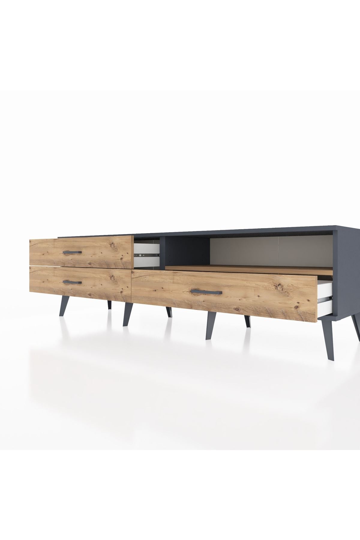 Hyperion TV Ünitesi Tek Raflı 3 Çekmeceli  176x44x51 Antrasit-Çam/Çam