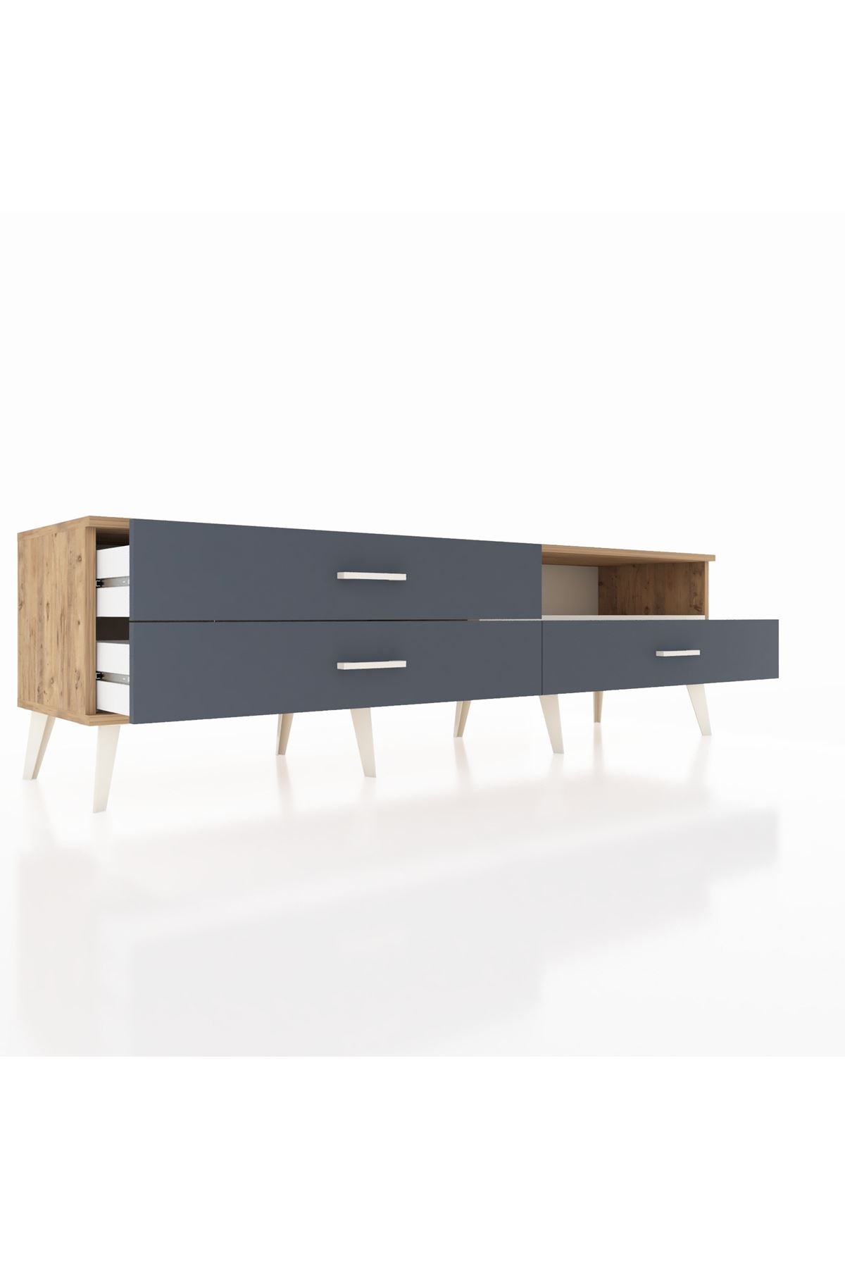 Hyperion TV Ünitesi Tek Raflı 3 Çekmeceli  176x44x51 Çam-Aytaşı/Antrasit