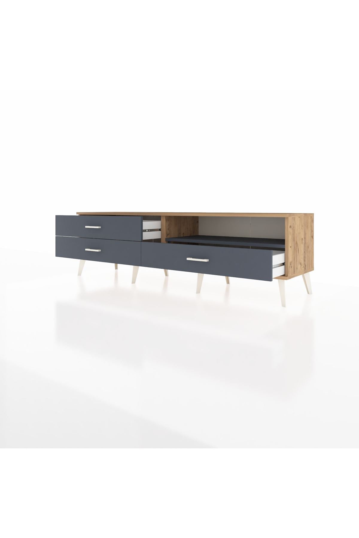 Hyperion TV Ünitesi Tek Raflı 3 Çekmeceli  176x44x51 Çam-Antrasit/Antrasit