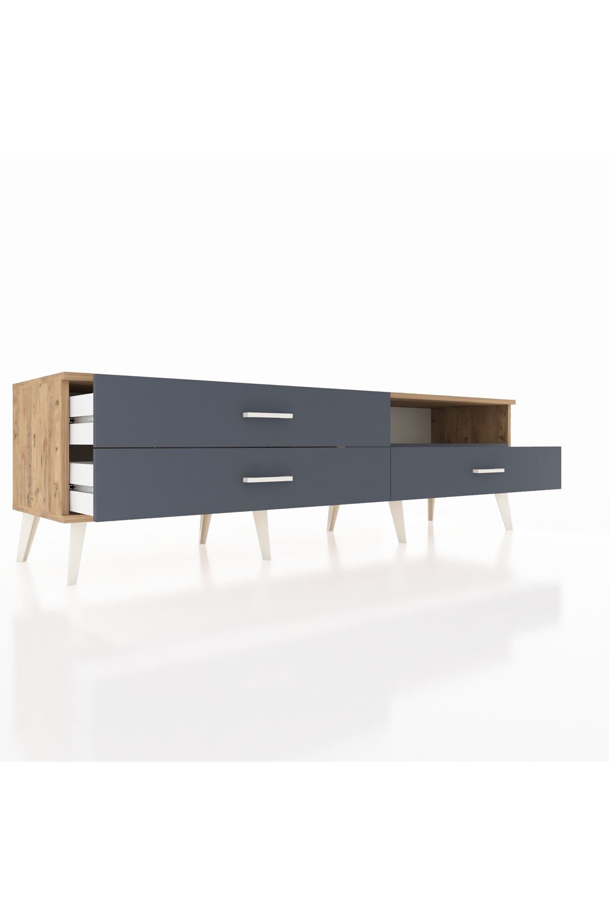 Hyperion TV Ünitesi Tek Raflı 3 Çekmeceli  176x44x51 Çam-Antrasit/Antrasit