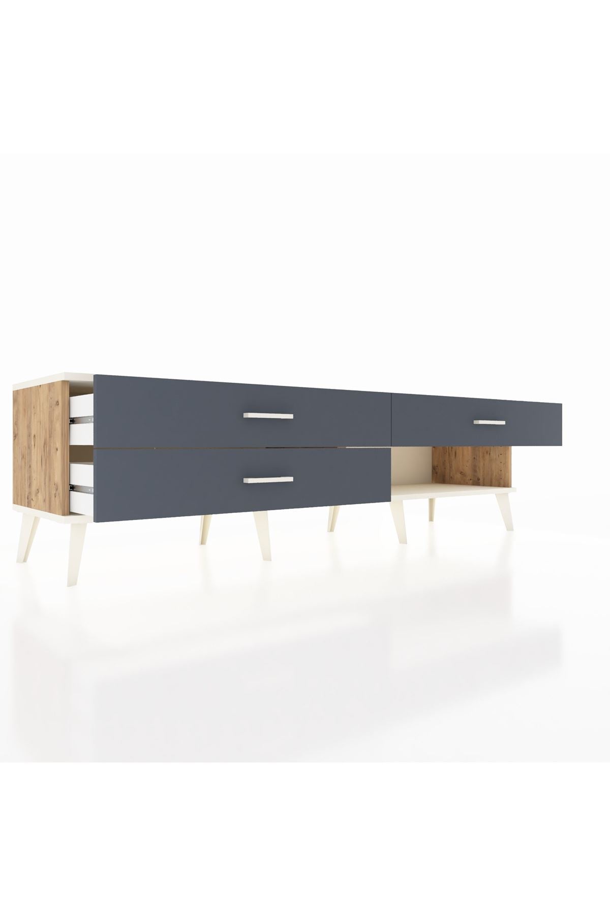 Hyperion TV Ünitesi 3 Çekmeceli  176x44x51 Çam-Aytaşı/Antrasit