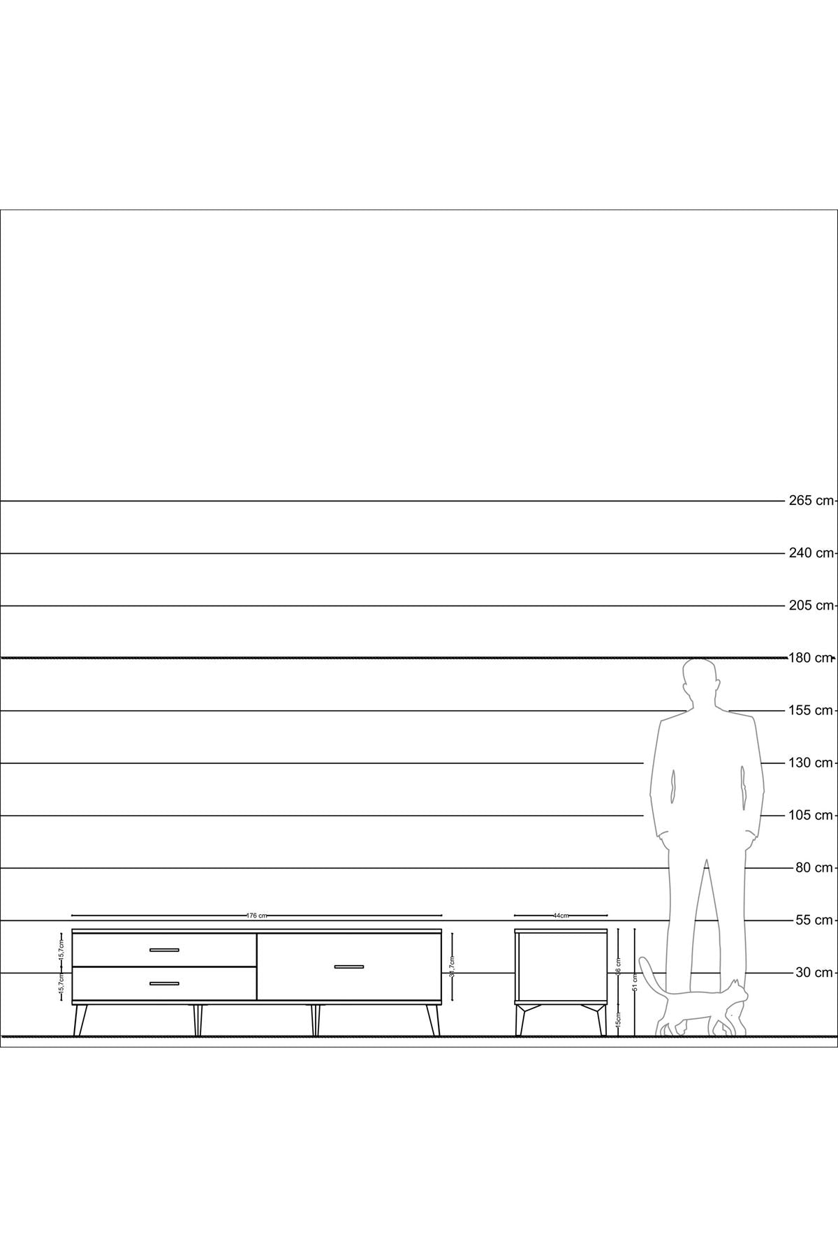 Hyperion TV Ünitesi 3 Çekmeceli  176x44x51 Antrasit-Çam/Aytaşı