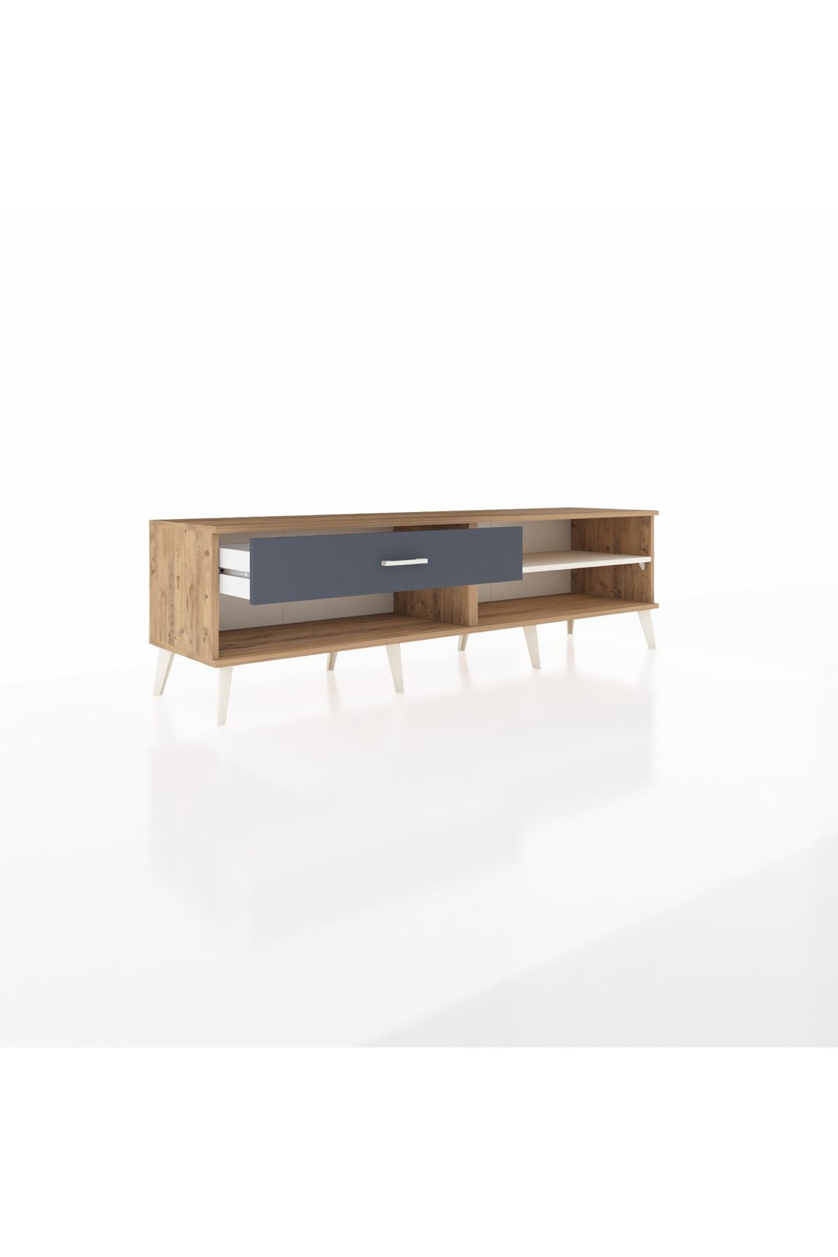 Hyperion TV Ünitesi Tek Raflı Tek Çekmeceli  176x44x51 Çam-Aytaşı/Antrasit