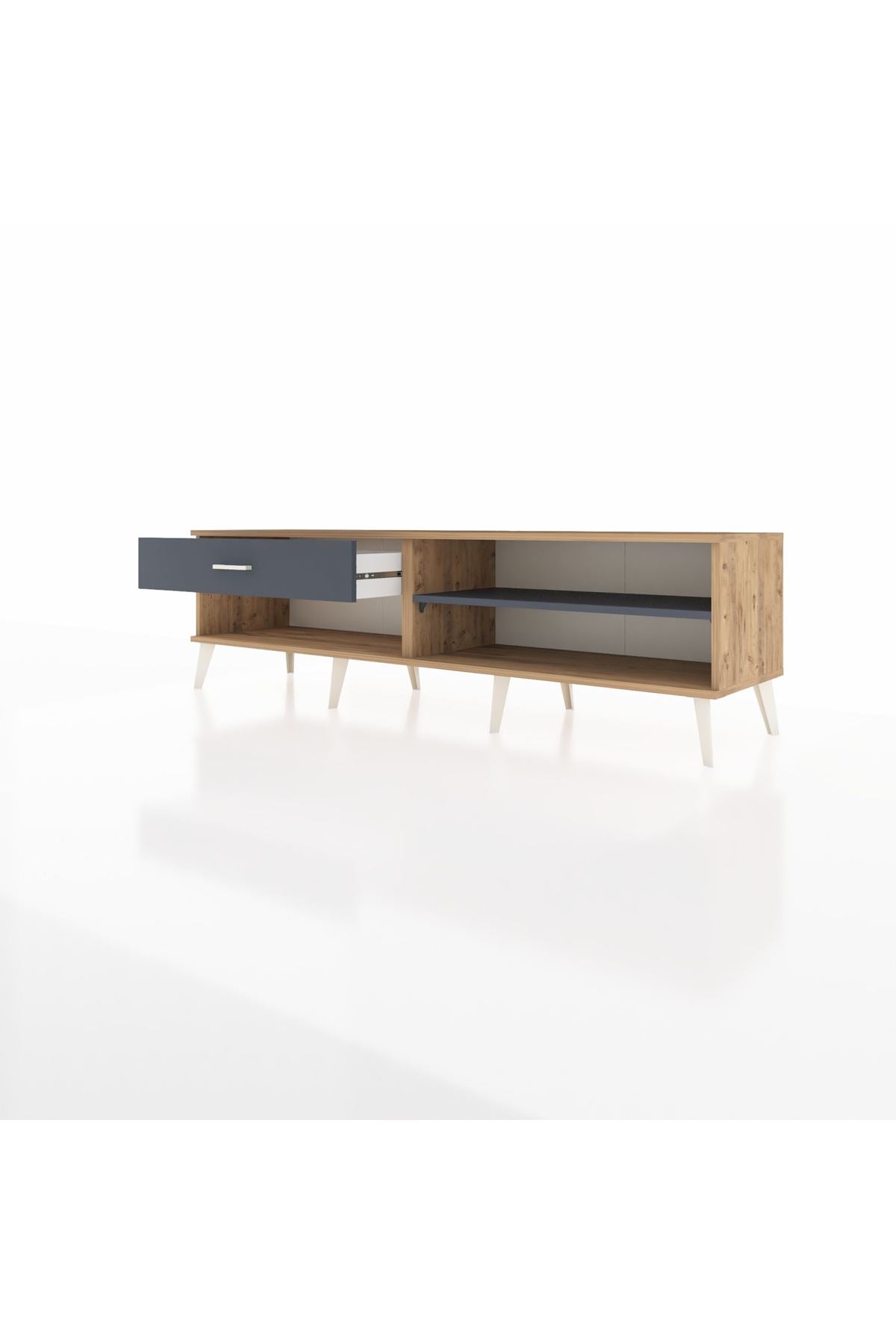 Hyperion TV Ünitesi Tek Raflı Tek Çekmeceli  176x44x51 Çam-Antrasit/Antrasit