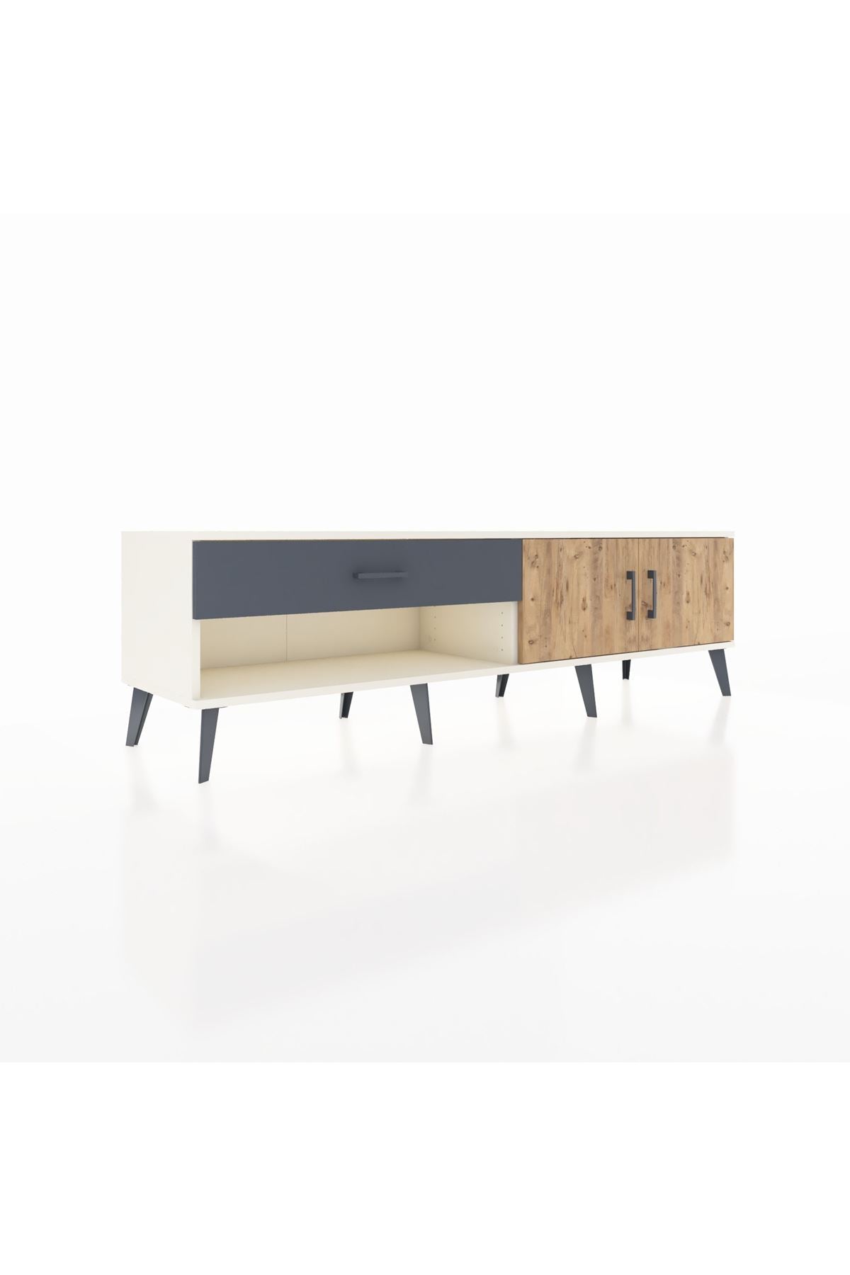 Hyperion TV Ünitesi Tek Raflı Tek Çekmeceli 2 Kapaklı 176x44x51 Aytaşı-Çam/Antrasit