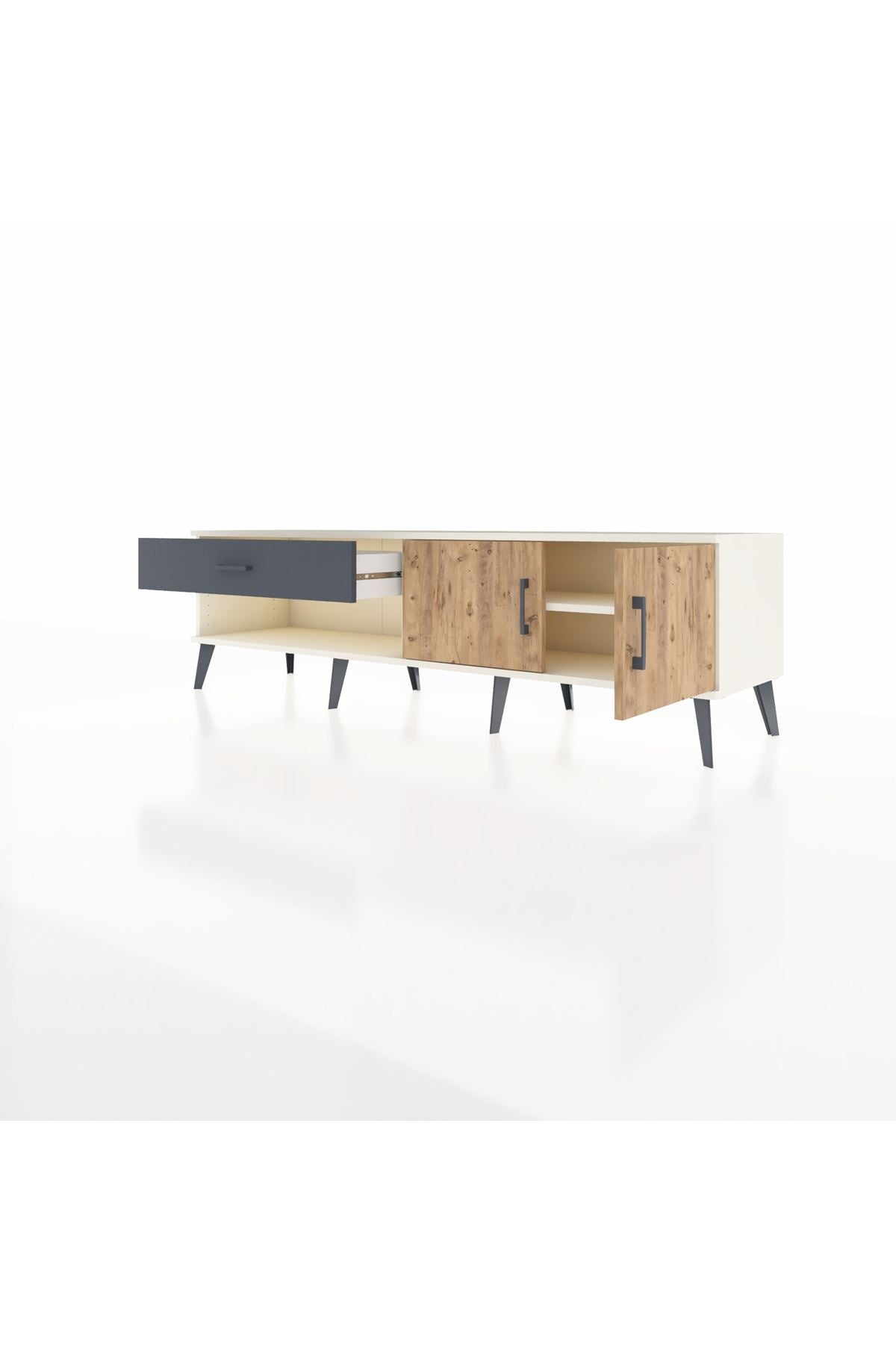 Hyperion TV Ünitesi Tek Raflı Tek Çekmeceli 2 Kapaklı 176x44x51 Aytaşı-Çam/Antrasit