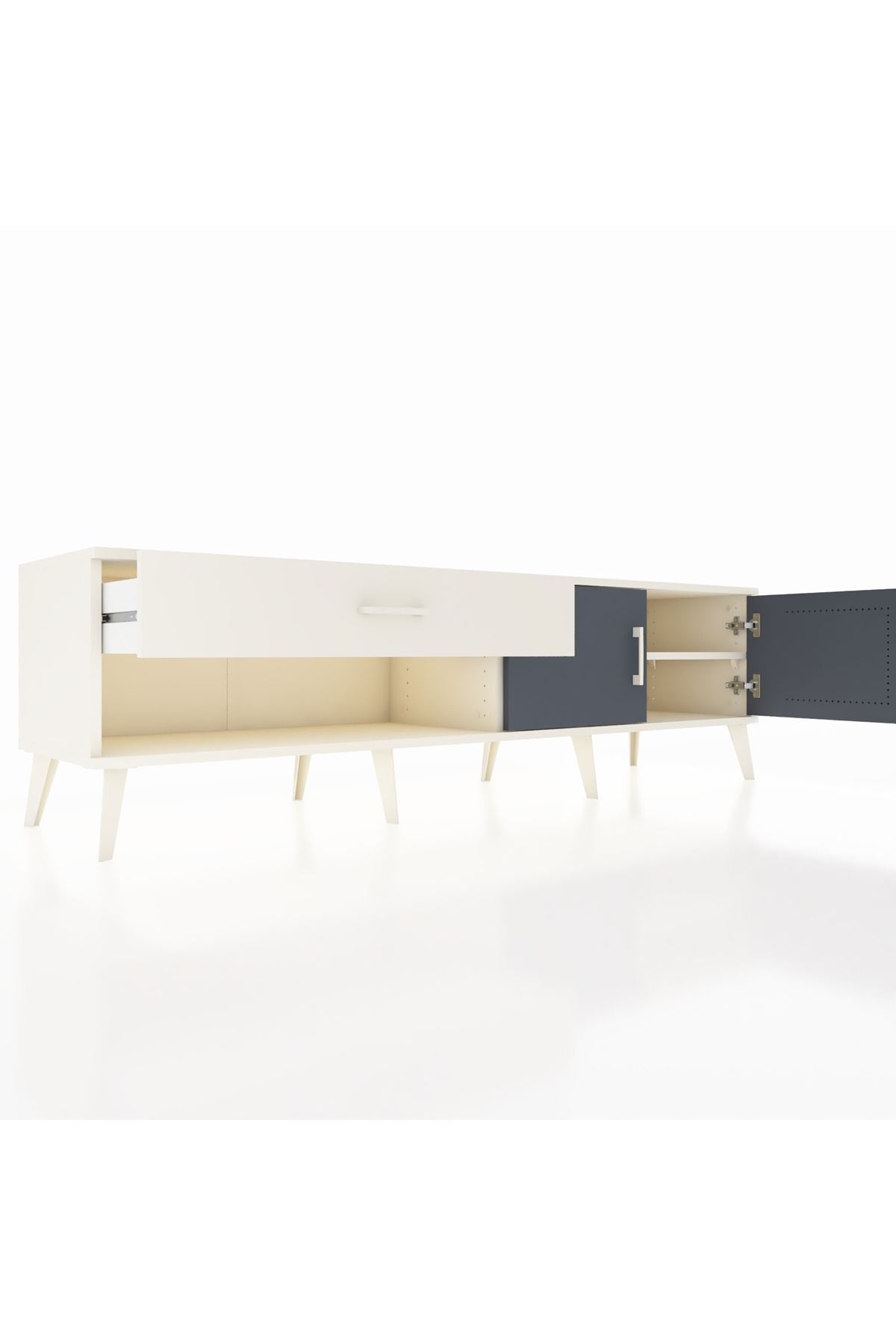 Hyperion TV Ünitesi Tek Raflı Tek Çekmeceli 2 Kapaklı 176x44x51 Aytaşı-Antrasit/Aytaşı