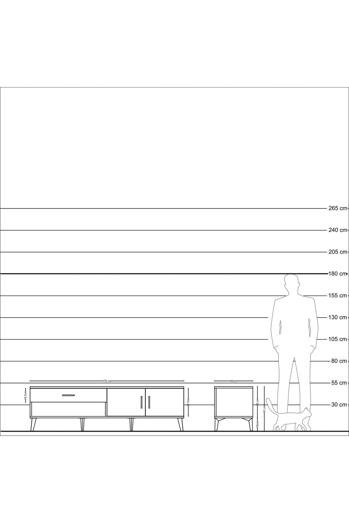 Hyperion TV Ünitesi Tek Raflı Tek Çekmeceli 2 Kapaklı 176x44x51 Aytaşı-Antrasit/Antrasit