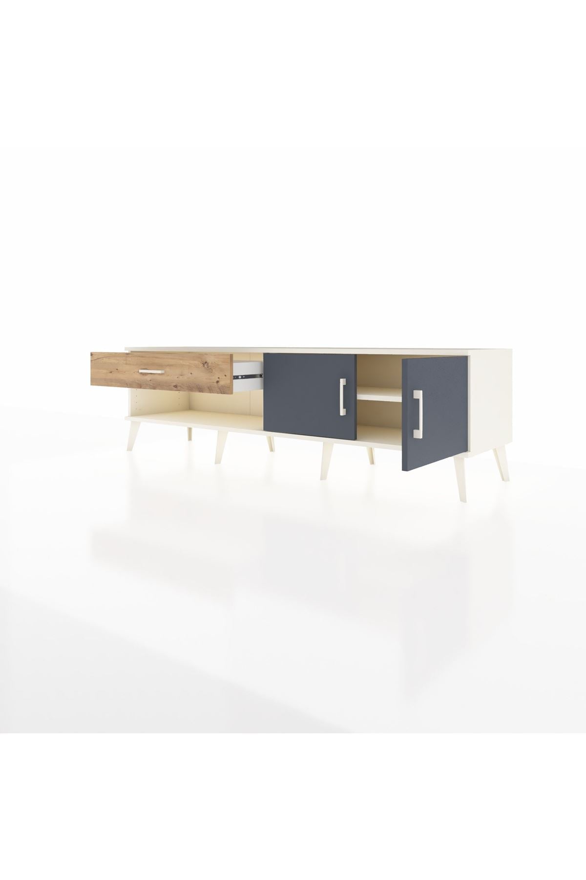 Hyperion TV Ünitesi Tek Raflı Tek Çekmeceli 2 Kapaklı 176x44x51 Aytaşı-Antrasit/Çam