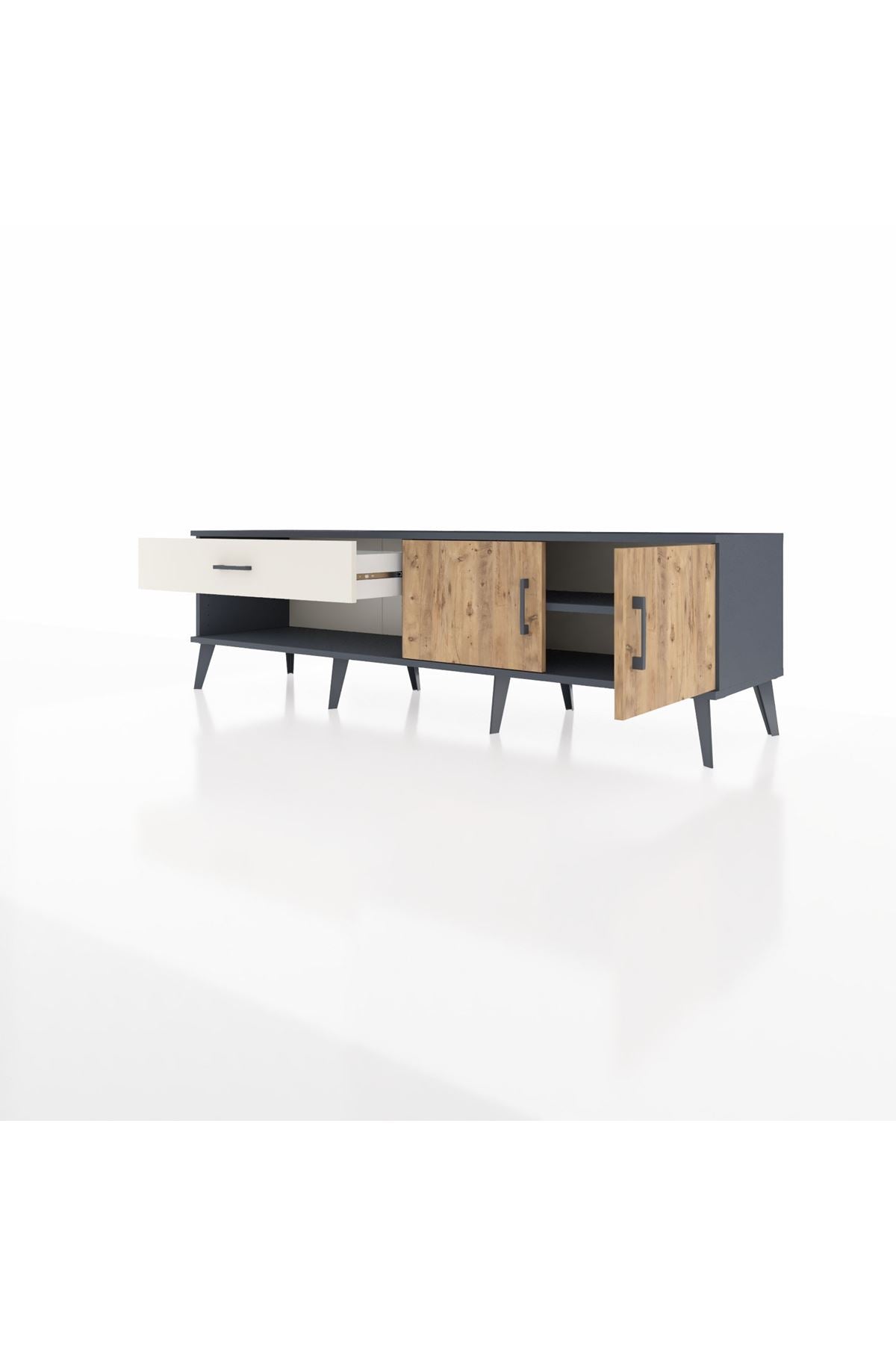 Hyperion TV Ünitesi Tek Raflı Tek Çekmeceli 2 Kapaklı 176x44x51 Antrasit-Çam/Aytaşı