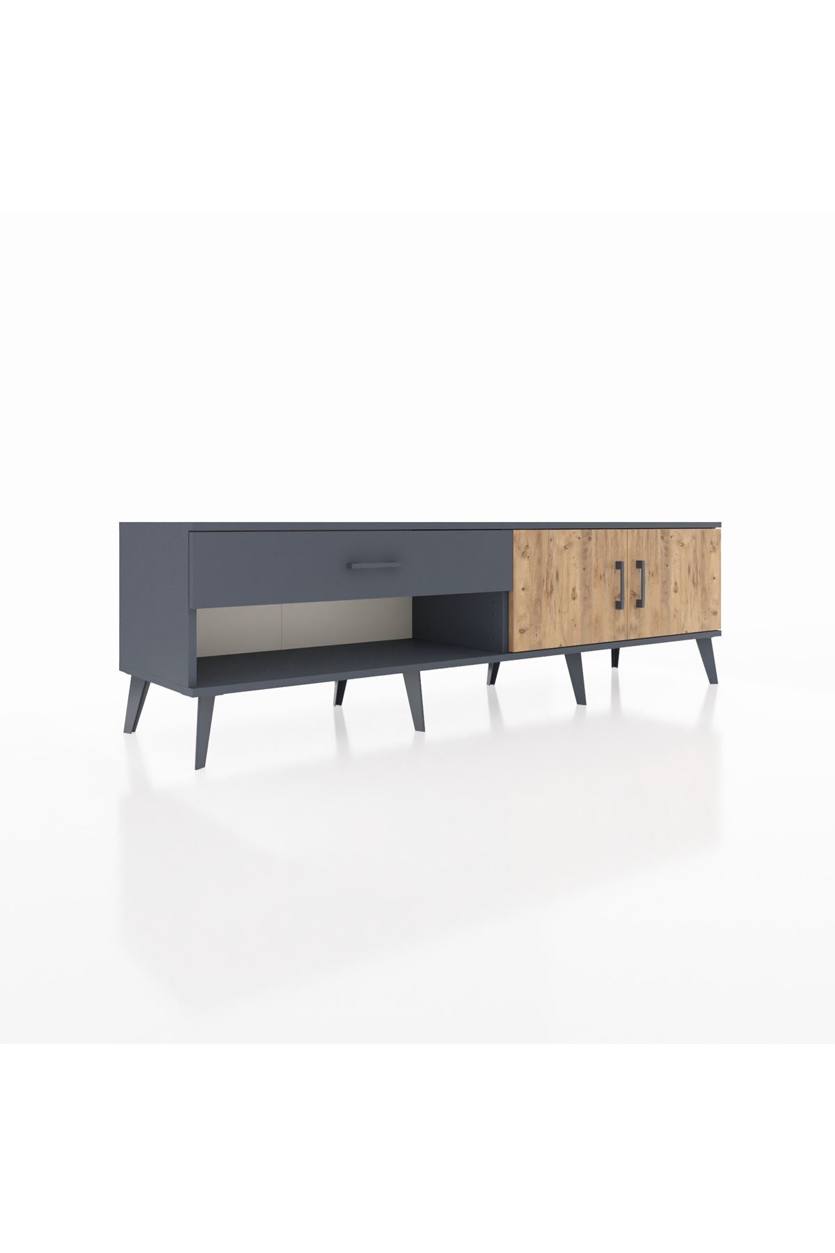 Hyperion TV Ünitesi Tek Raflı Tek Çekmeceli 2 Kapaklı 176x44x51 Antrasit-Çam/Antrasit