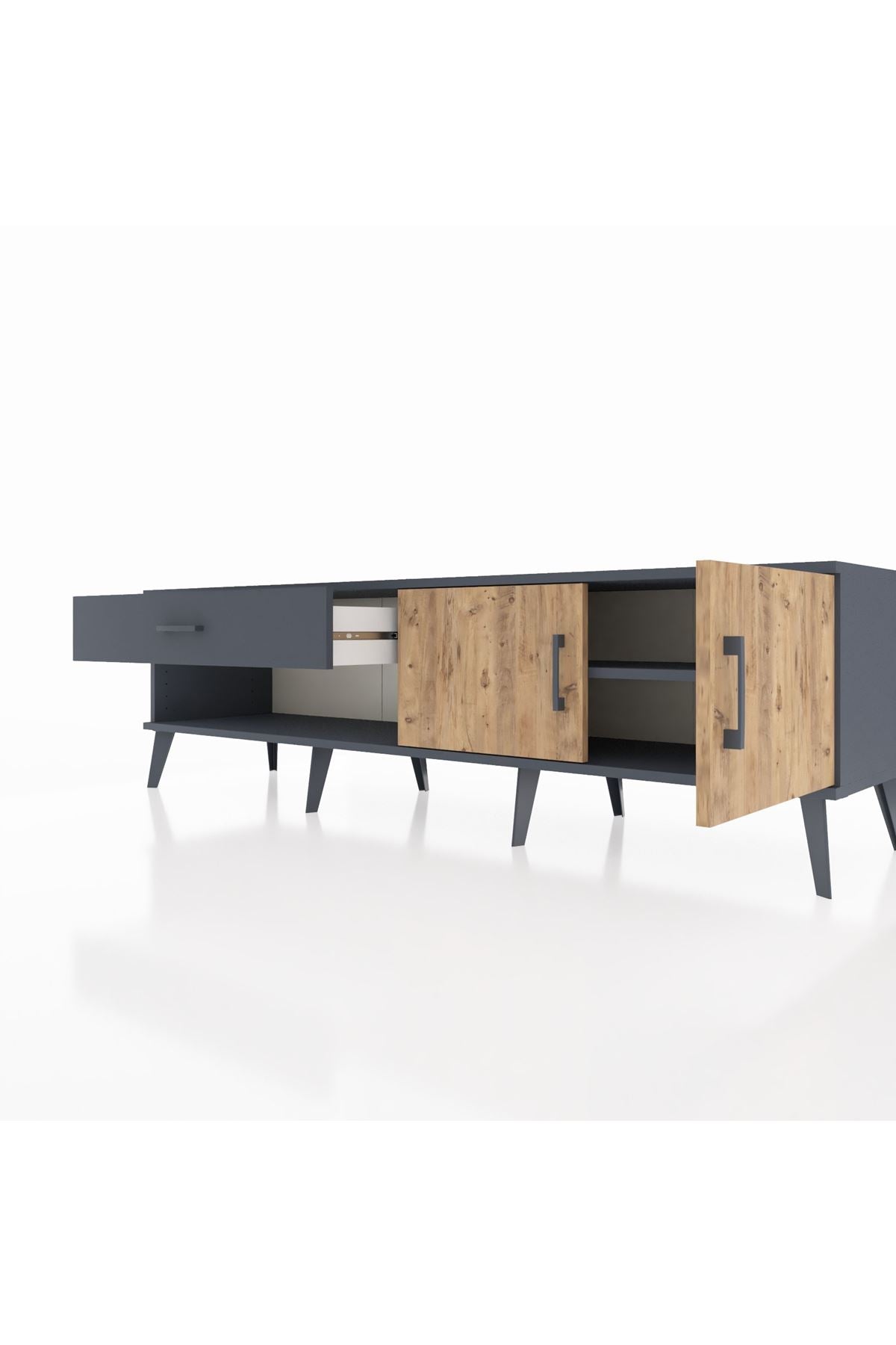 Hyperion TV Ünitesi Tek Raflı Tek Çekmeceli 2 Kapaklı 176x44x51 Antrasit-Çam/Antrasit