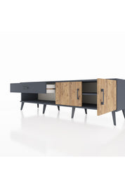 Hyperion TV Ünitesi Tek Raflı Tek Çekmeceli 2 Kapaklı 176x44x51 Antrasit-Çam/Antrasit