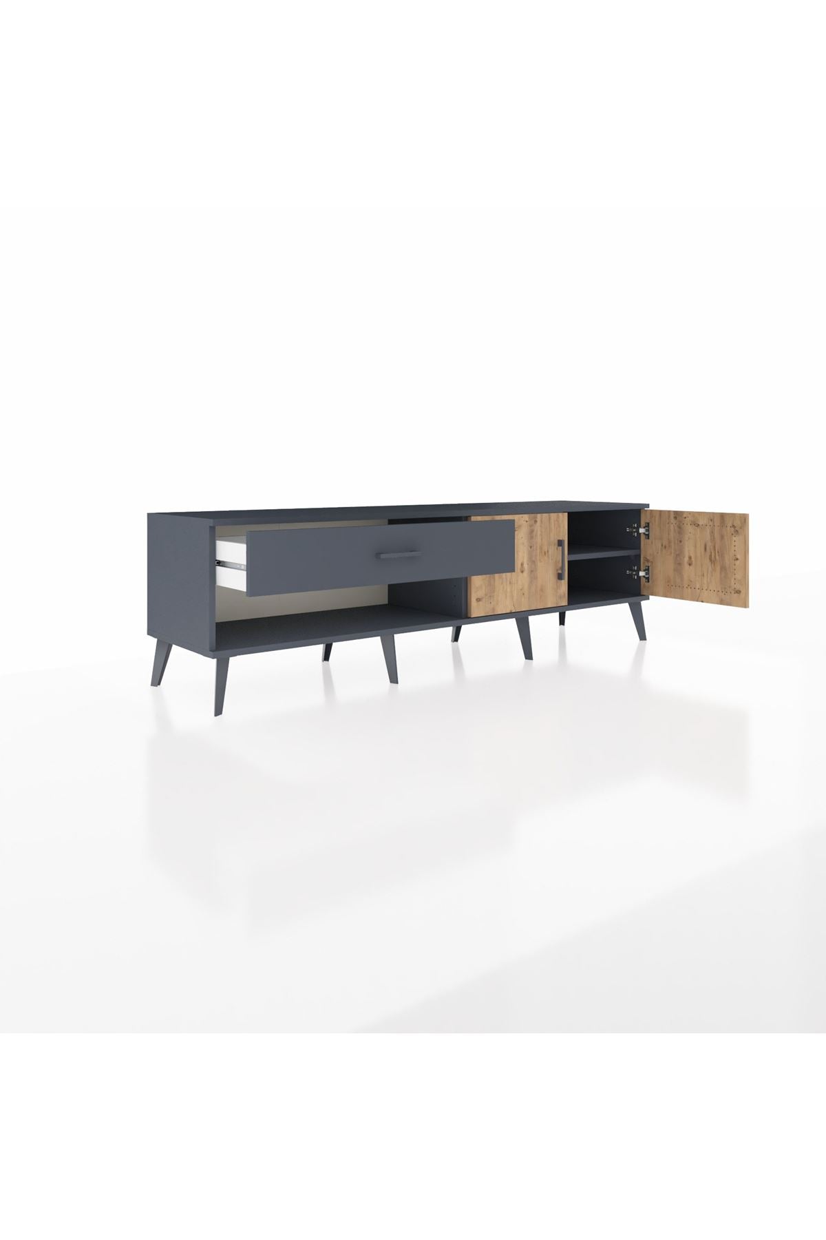 Hyperion TV Ünitesi Tek Raflı Tek Çekmeceli 2 Kapaklı 176x44x51 Antrasit-Çam/Antrasit