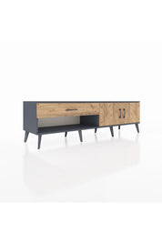 Hyperion TV Ünitesi Tek Raflı Tek Çekmeceli 2 Kapaklı 176x44x51 Antrasit-Çam/Çam