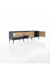 Hyperion TV Ünitesi Tek Raflı Tek Çekmeceli 2 Kapaklı 176x44x51 Antrasit-Çam/Çam