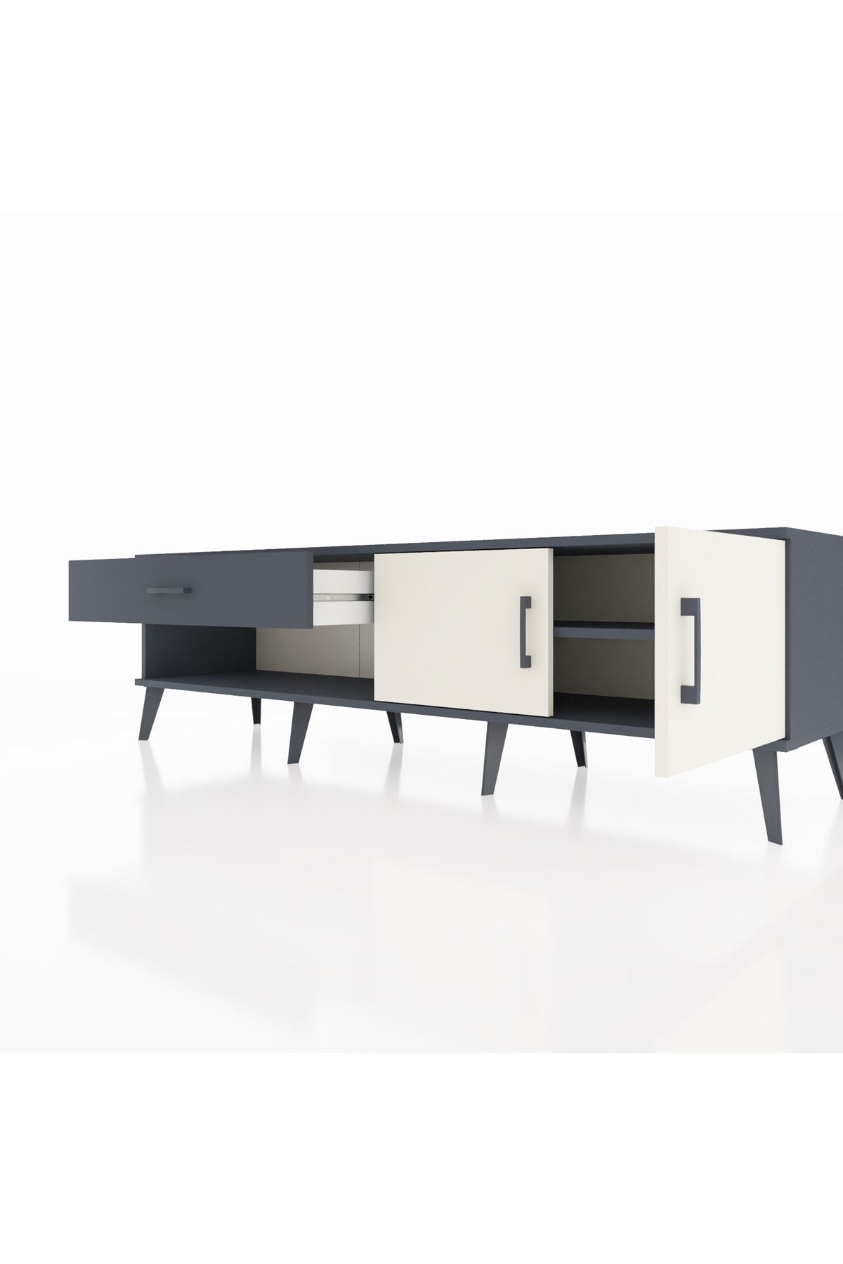 Hyperion TV Ünitesi Tek Raflı Tek Çekmeceli 2 Kapaklı 176x44x51 Antrasit-Aytaşı/Antrasit