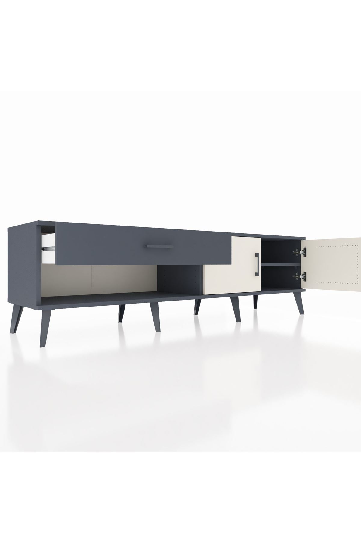 Hyperion TV Ünitesi Tek Raflı Tek Çekmeceli 2 Kapaklı 176x44x51 Antrasit-Aytaşı/Antrasit