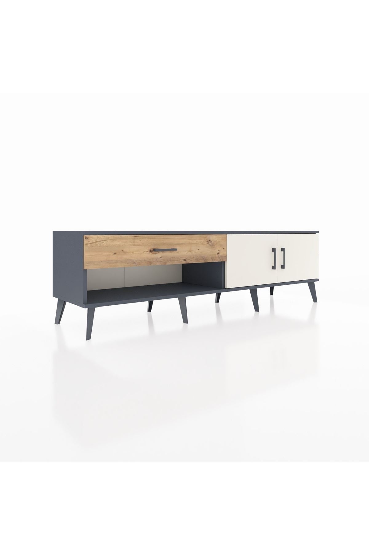 Hyperion TV Ünitesi Tek Raflı Tek Çekmeceli 2 Kapaklı 176x44x51 Antrasit-Aytaşı/Çam