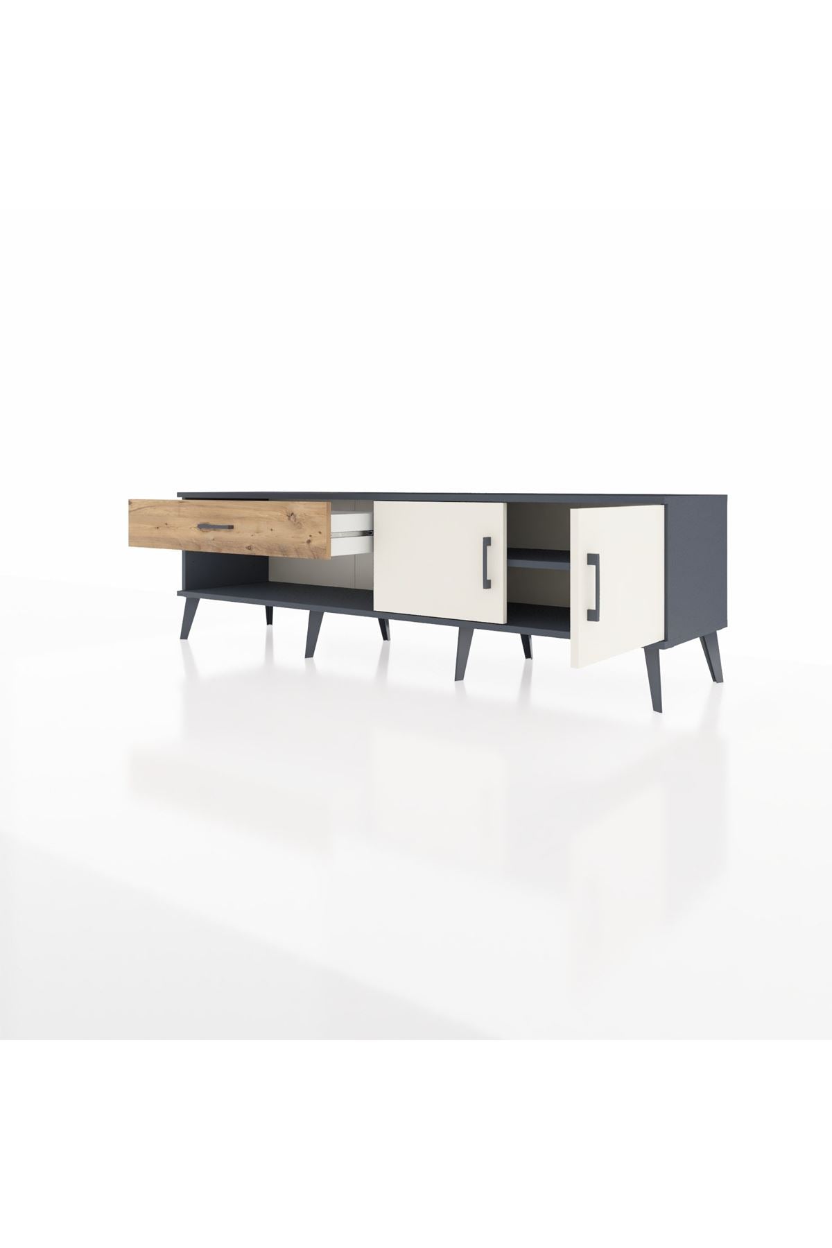 Hyperion TV Ünitesi Tek Raflı Tek Çekmeceli 2 Kapaklı 176x44x51 Antrasit-Aytaşı/Çam