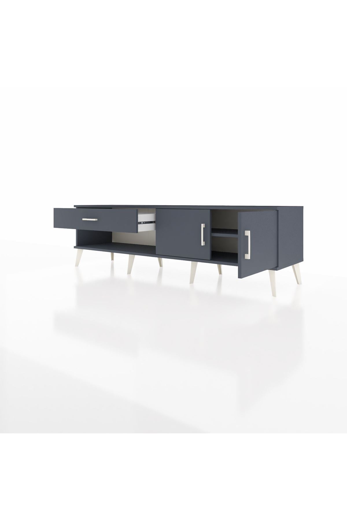 Hyperion TV Ünitesi Tek Raflı Tek Çekmeceli 2 Kapaklı 176x44x51 Antrasit-Antrasit/Antrasit