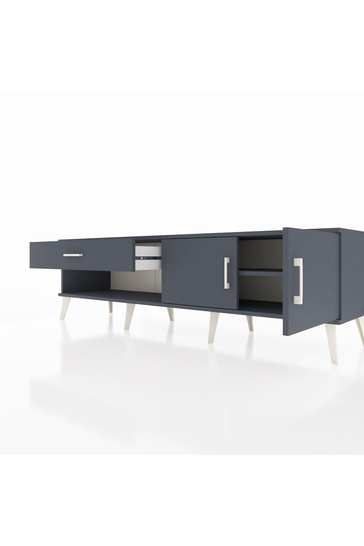 Hyperion TV Ünitesi Tek Raflı Tek Çekmeceli 2 Kapaklı 176x44x51 Antrasit-Antrasit/Antrasit