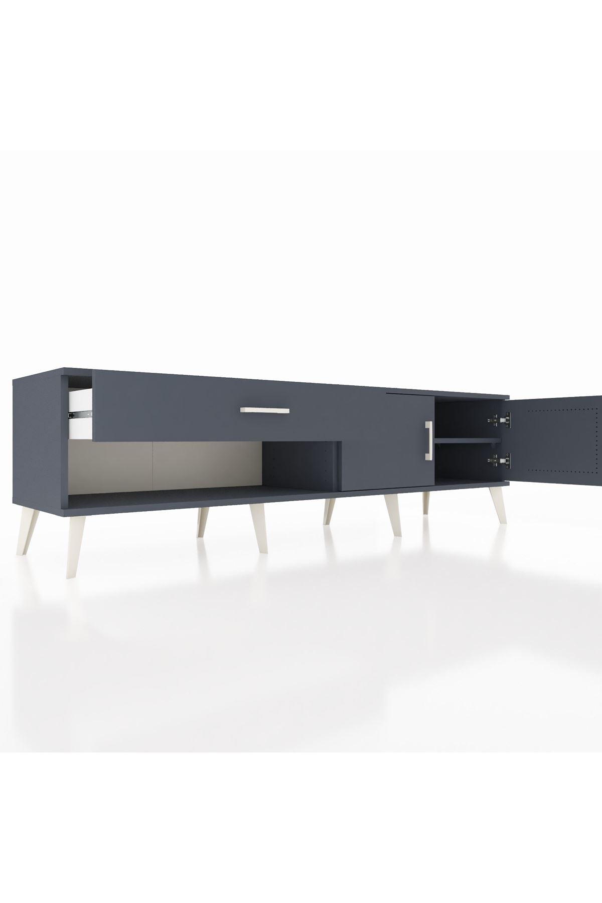 Hyperion TV Ünitesi Tek Raflı Tek Çekmeceli 2 Kapaklı 176x44x51 Antrasit-Antrasit/Antrasit