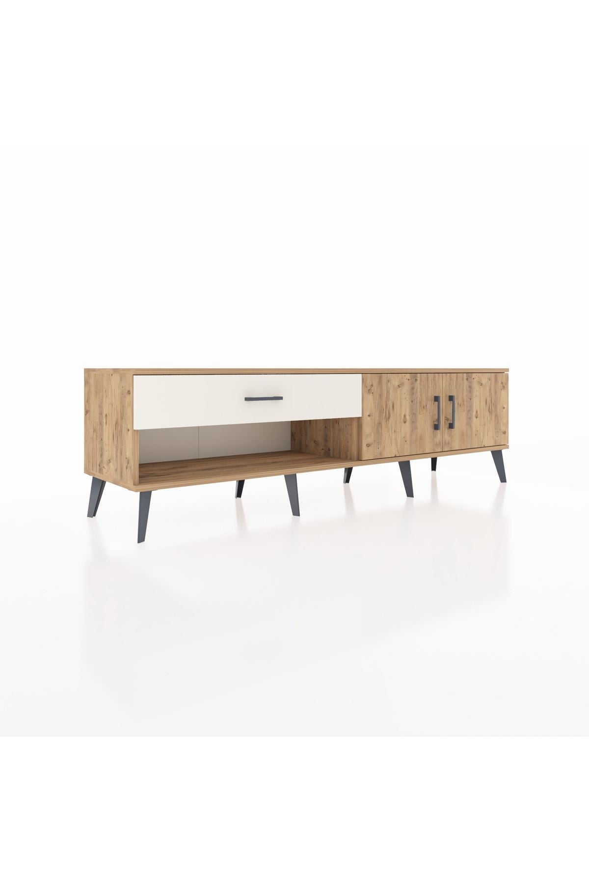 Hyperion TV Ünitesi Tek Raflı Tek Çekmeceli 2 Kapaklı 176x44x51 Çam-Çam/Aytaşı