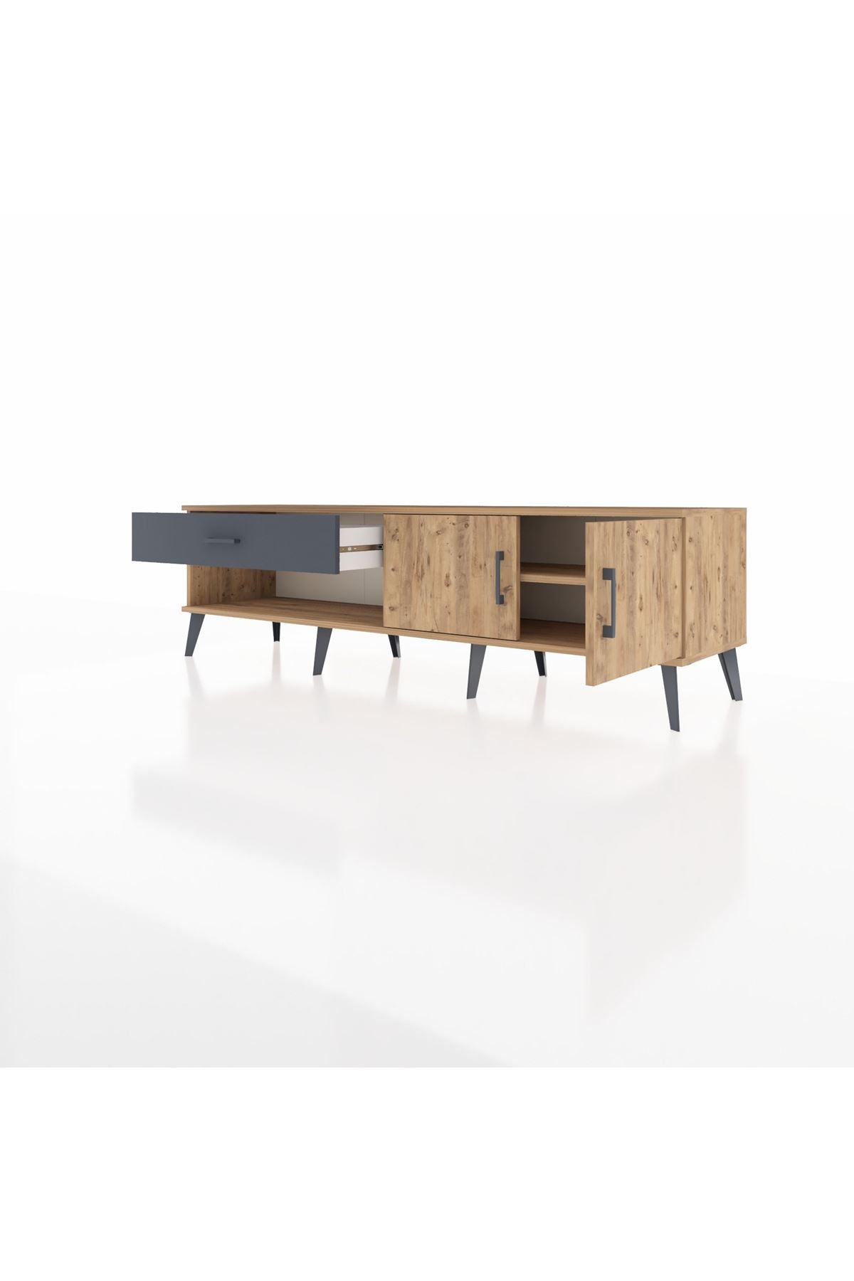 Hyperion TV Ünitesi Tek Raflı Tek Çekmeceli 2 Kapaklı 176x44x51 Çam-Çam/Antrasit