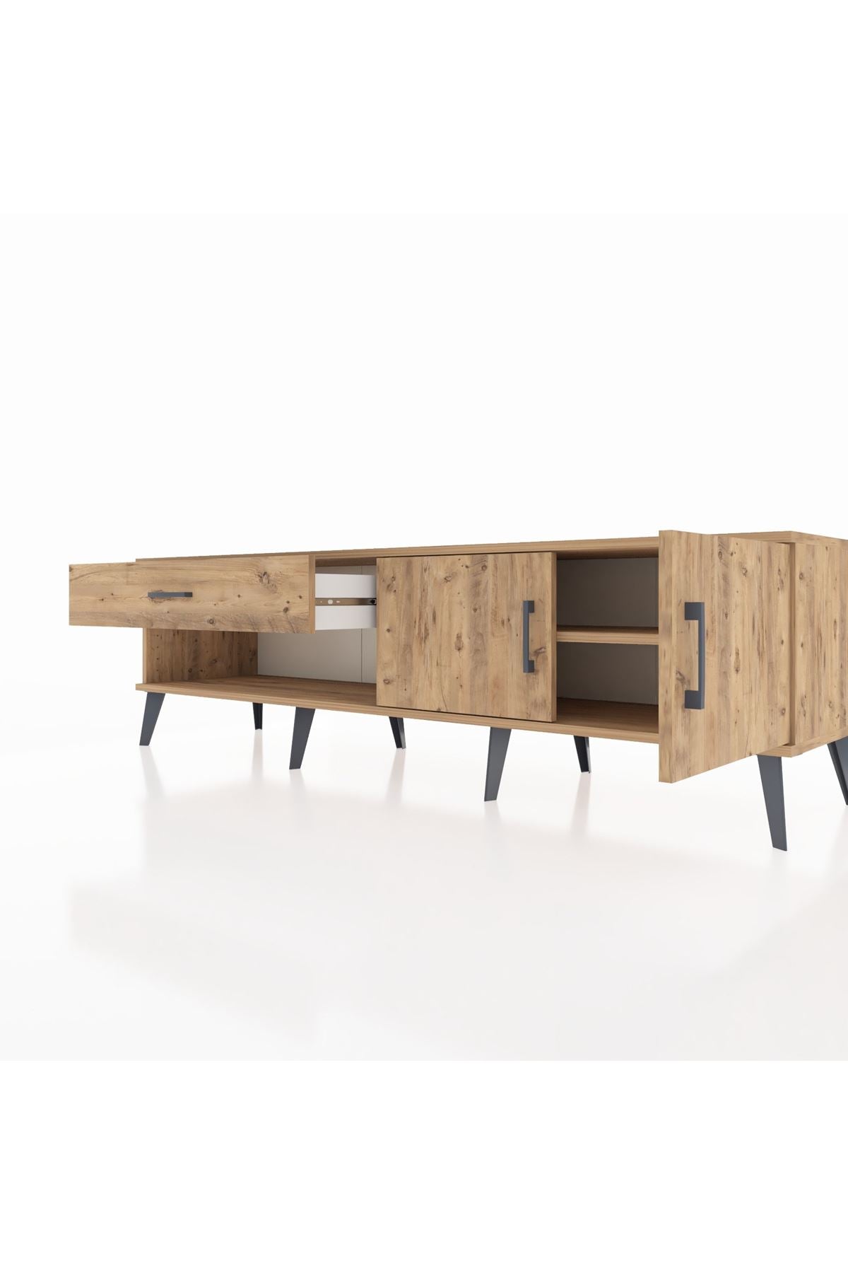 Hyperion TV Ünitesi Tek Raflı Tek Çekmeceli 2 Kapaklı 176x44x51 Çam-Çam/Çam