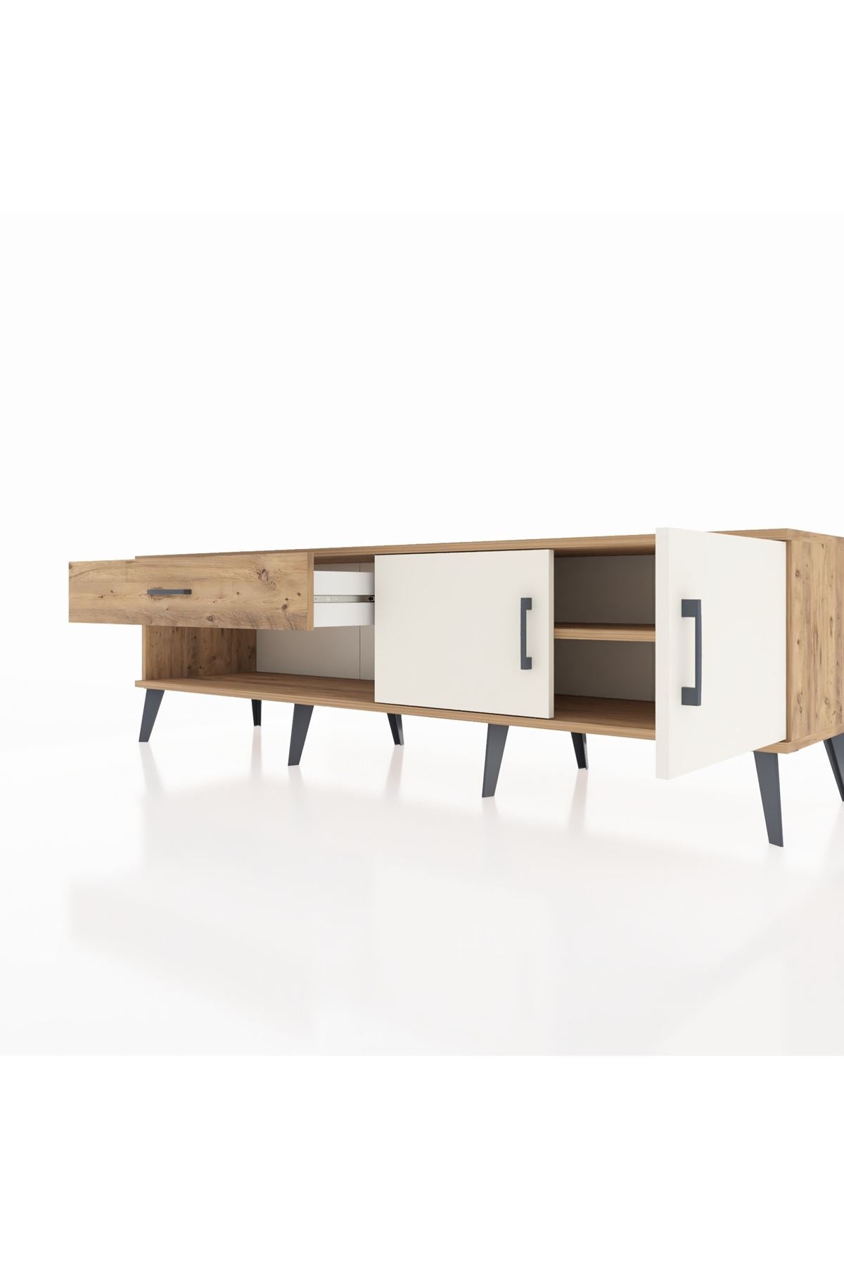 Hyperion TV Ünitesi Tek Raflı Tek Çekmeceli 2 Kapaklı 176x44x51 Çam-Aytaşı/Çam