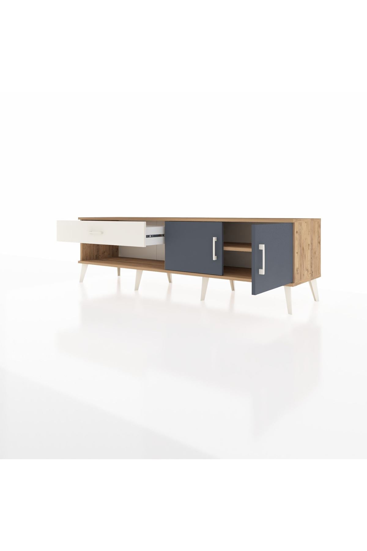 Hyperion TV Ünitesi Tek Raflı Tek Çekmeceli 2 Kapaklı 176x44x51 Çam-Antrasit/Aytaşı