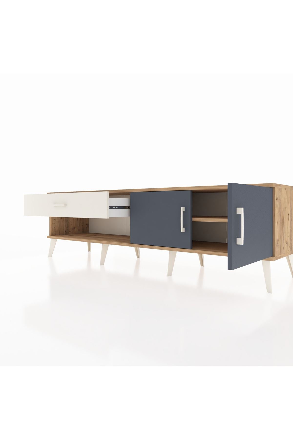 Hyperion TV Ünitesi Tek Raflı Tek Çekmeceli 2 Kapaklı 176x44x51 Çam-Antrasit/Aytaşı