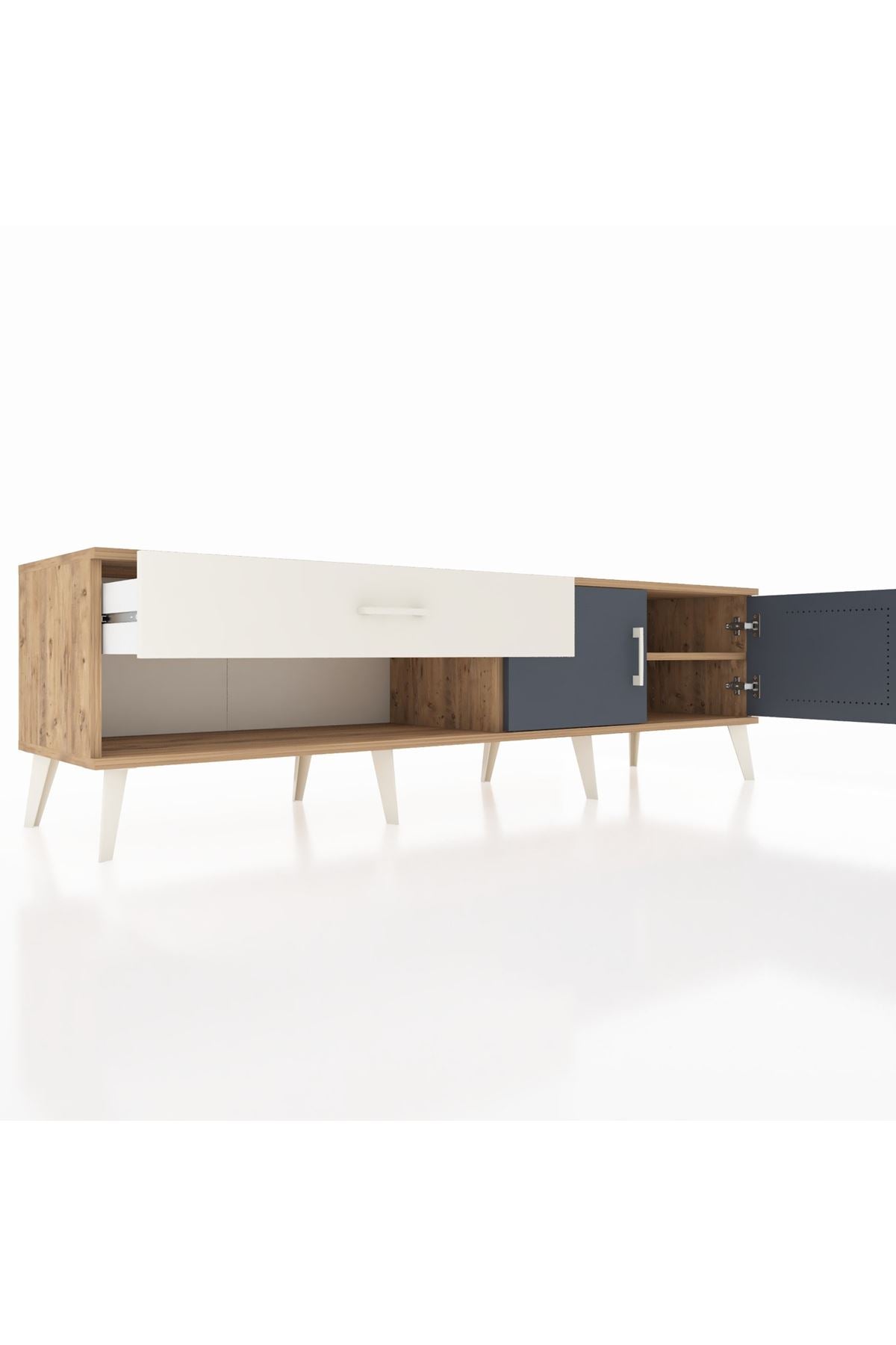 Hyperion TV Ünitesi Tek Raflı Tek Çekmeceli 2 Kapaklı 176x44x51 Çam-Antrasit/Aytaşı