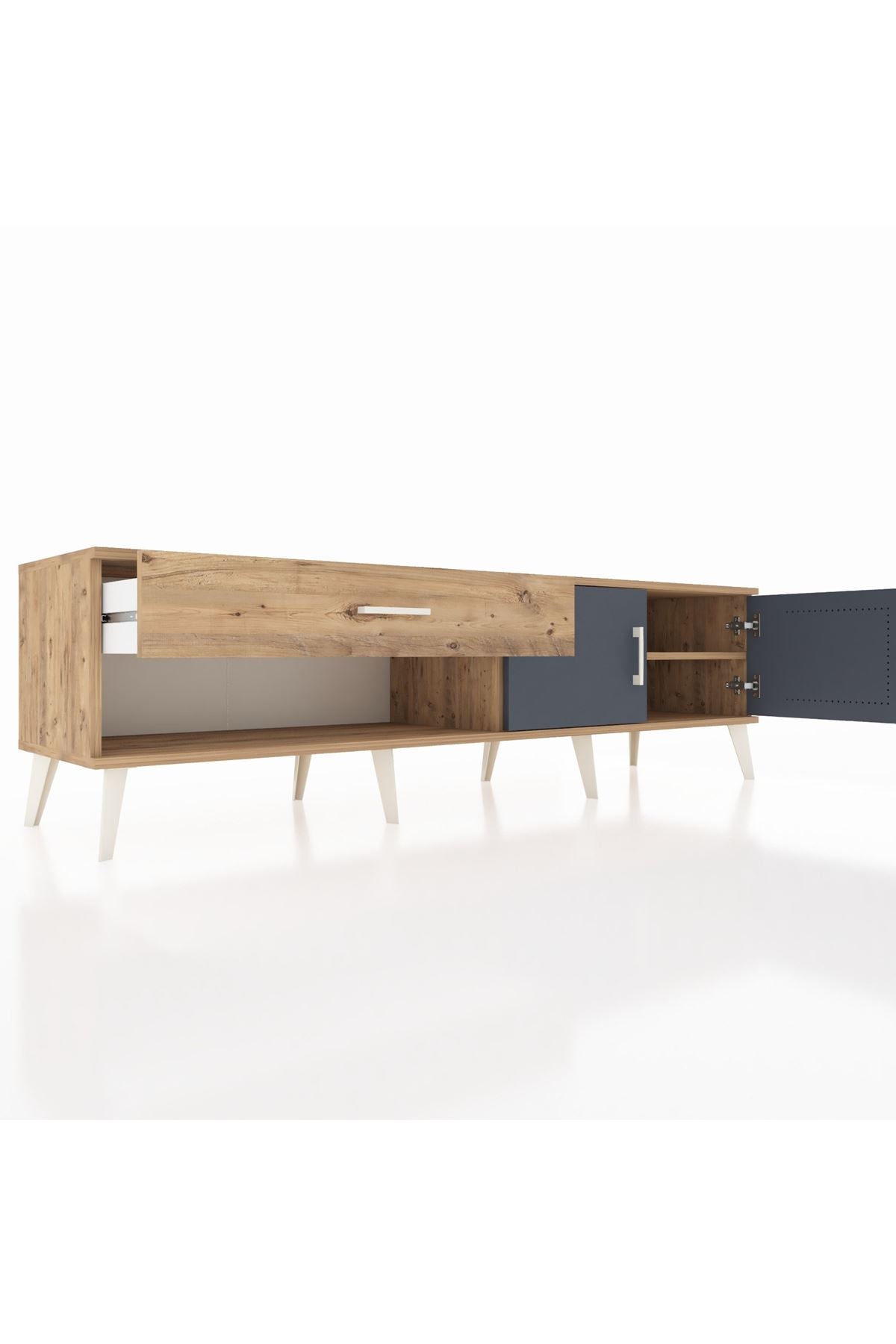 Hyperion TV Ünitesi Tek Raflı Tek Çekmeceli 2 Kapaklı 176x44x51 Çam-Antrasit/Çam