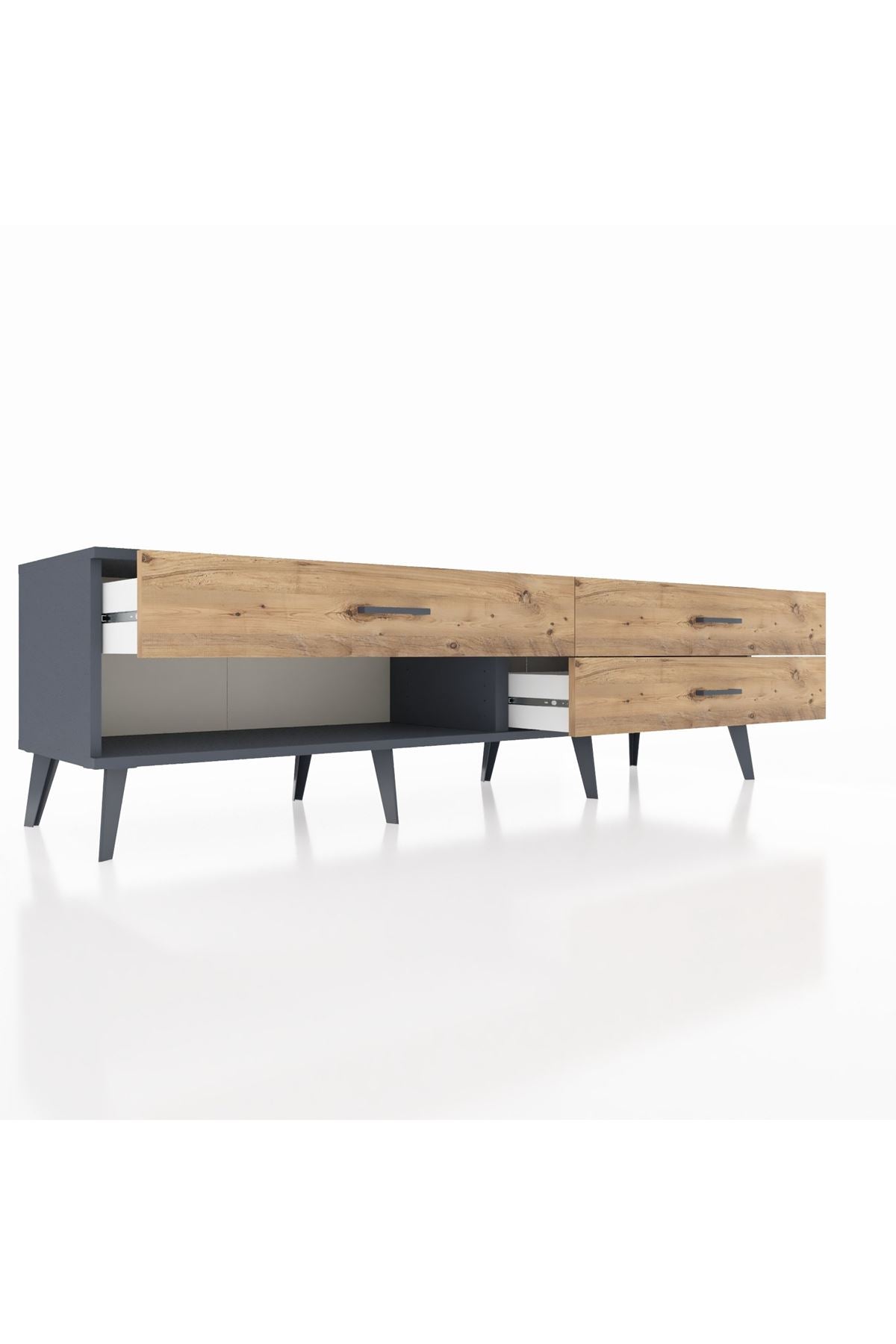 Hyperion TV Ünitesi 3 Çekmeceli  176x44x51 Antrasit-Antrasit/Çam