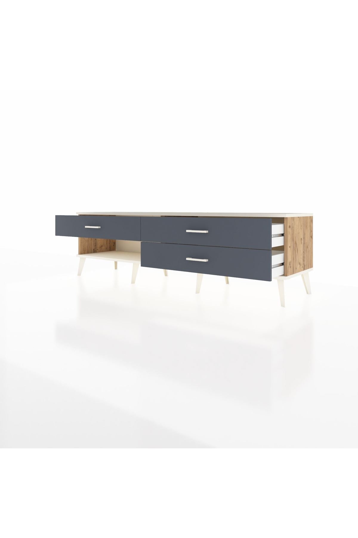 Hyperion TV Ünitesi 3 Çekmeceli  176x44x51 Çam-Aytaşı/Antrasit