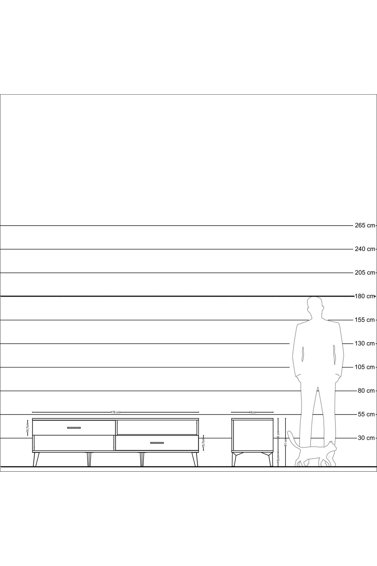 Hyperion TV Ünitesi Tek Raflı 2 Çekmeceli  176x44x51 Aytaşı-Aytaşı/Çam