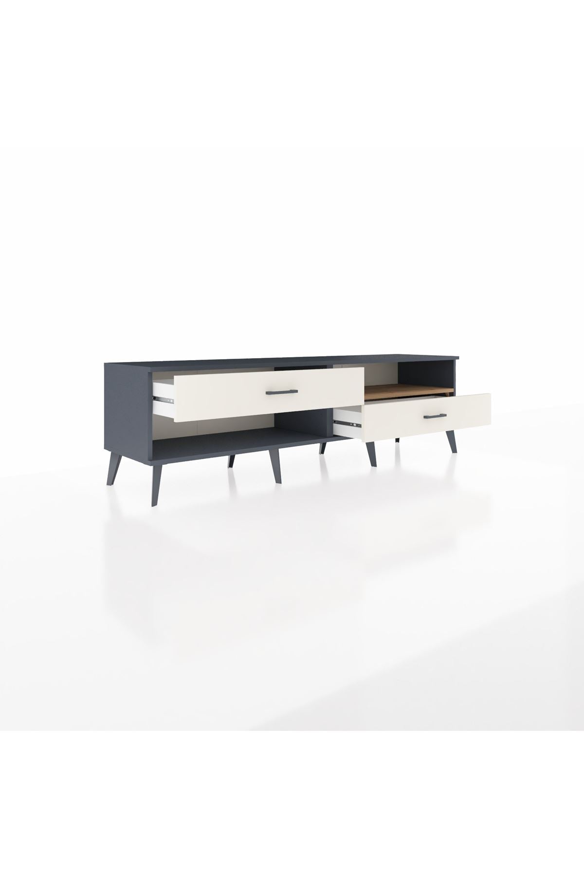 Hyperion TV Ünitesi Tek Raflı 2 Çekmeceli  176x44x51 Antrasit-Çam/Aytaşı