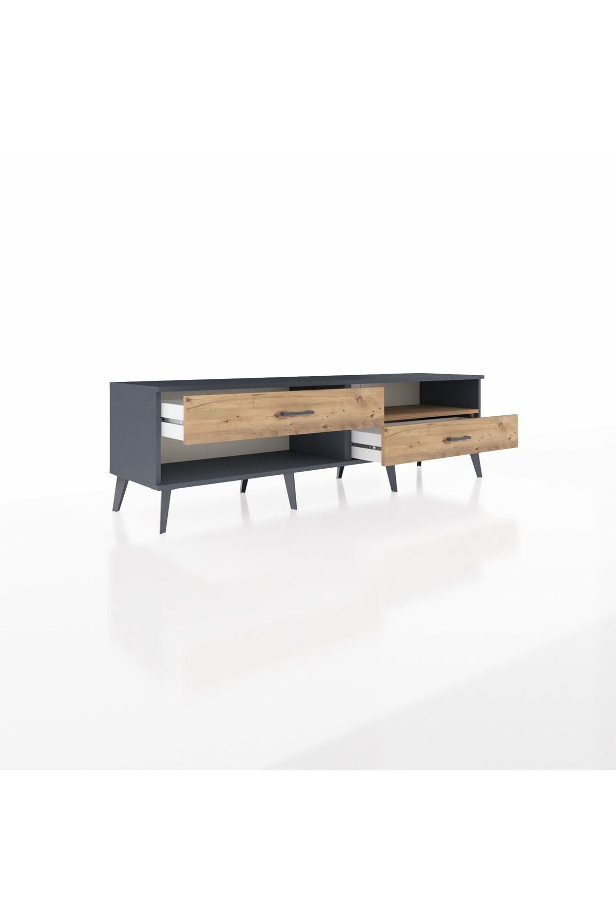 Hyperion TV Ünitesi Tek Raflı 2 Çekmeceli  176x44x51 Antrasit-Çam/Çam