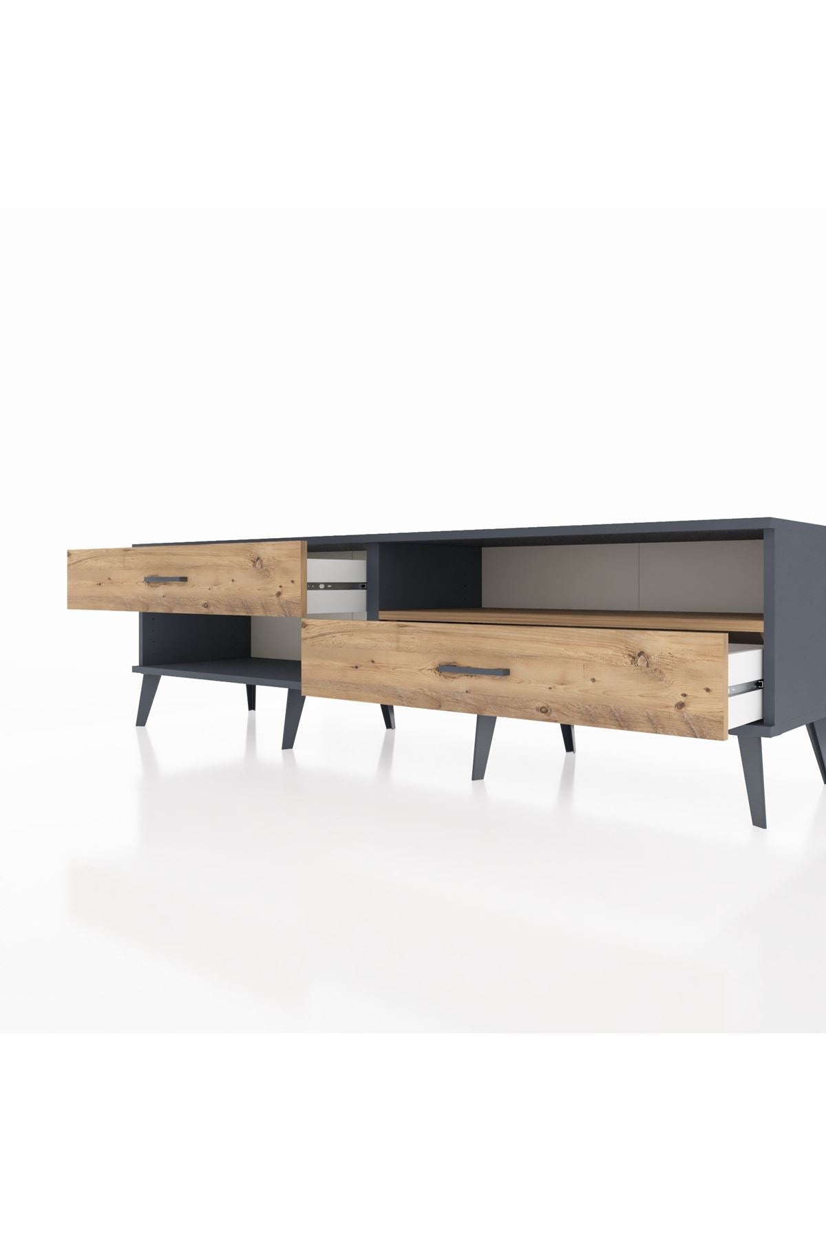 Hyperion TV Ünitesi Tek Raflı 2 Çekmeceli  176x44x51 Antrasit-Çam/Çam