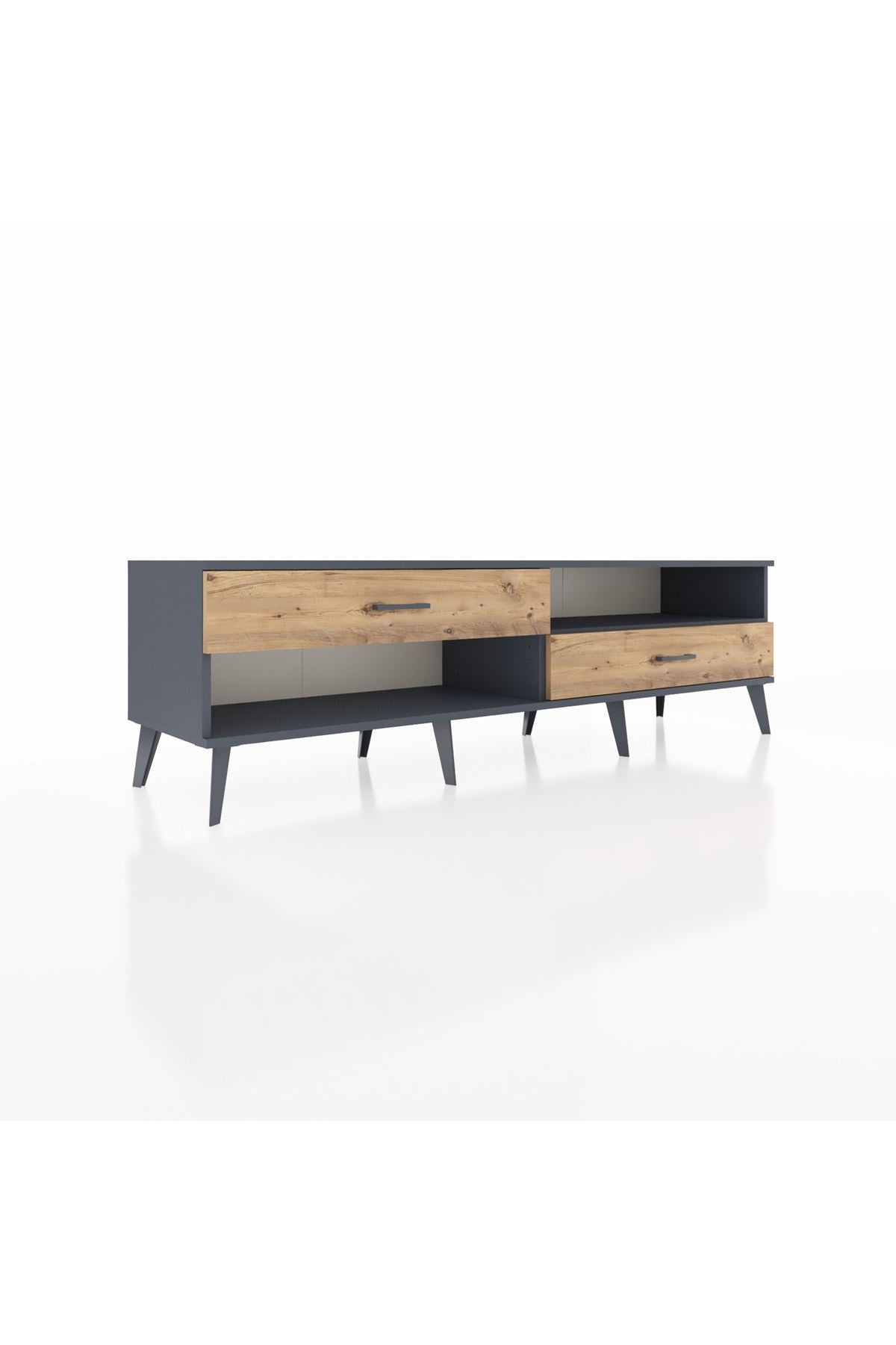 Hyperion TV Ünitesi Tek Raflı 2 Çekmeceli  176x44x51 Antrasit-Antrasit/Çam