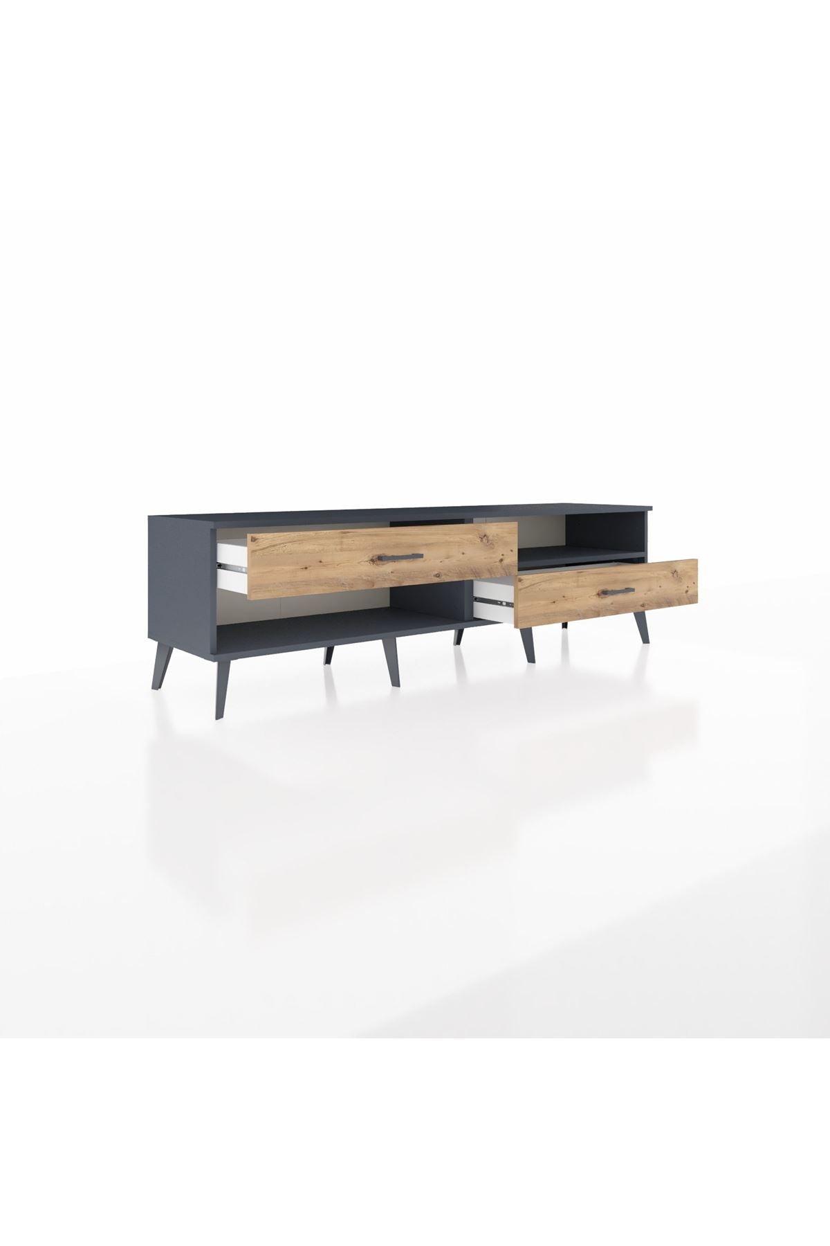 Hyperion TV Ünitesi Tek Raflı 2 Çekmeceli  176x44x51 Antrasit-Antrasit/Çam