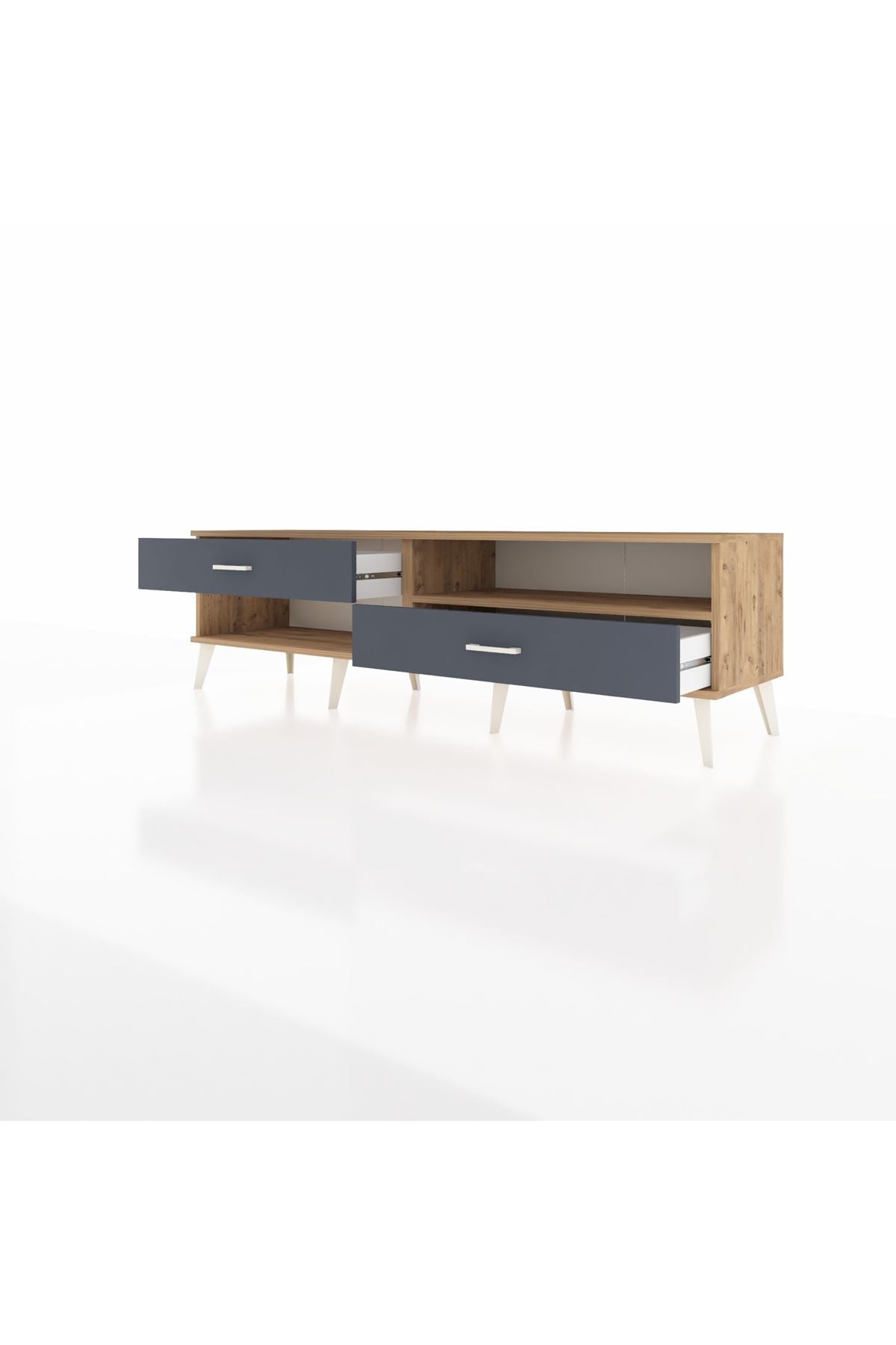 Hyperion TV Ünitesi Tek Raflı 2 Çekmeceli  176x44x51 Çam-Çam/Antrasit