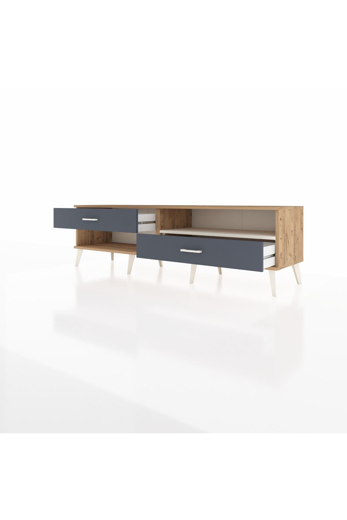 Hyperion TV Ünitesi Tek Raflı 2 Çekmeceli  176x44x51 Çam-Aytaşı/Antrasit