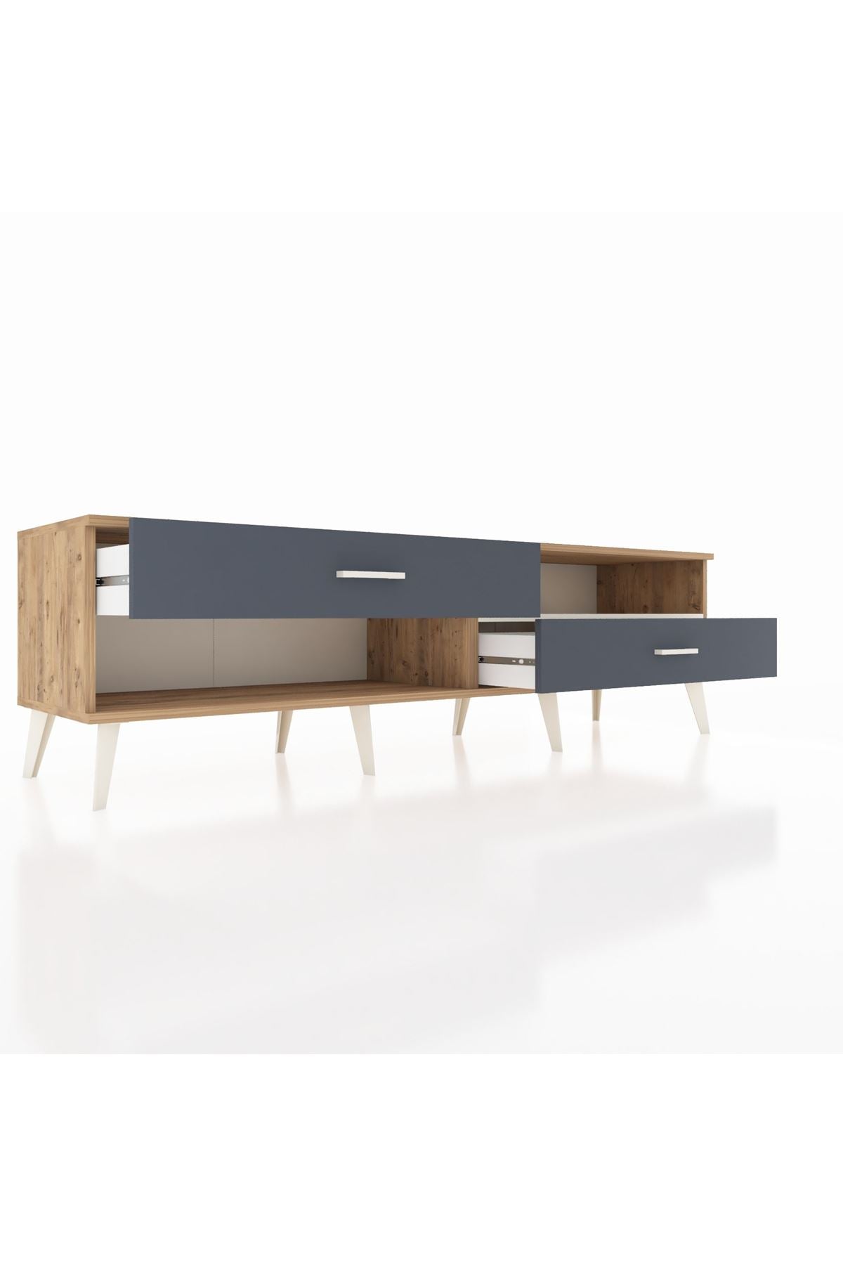 Hyperion TV Ünitesi Tek Raflı 2 Çekmeceli  176x44x51 Çam-Aytaşı/Antrasit